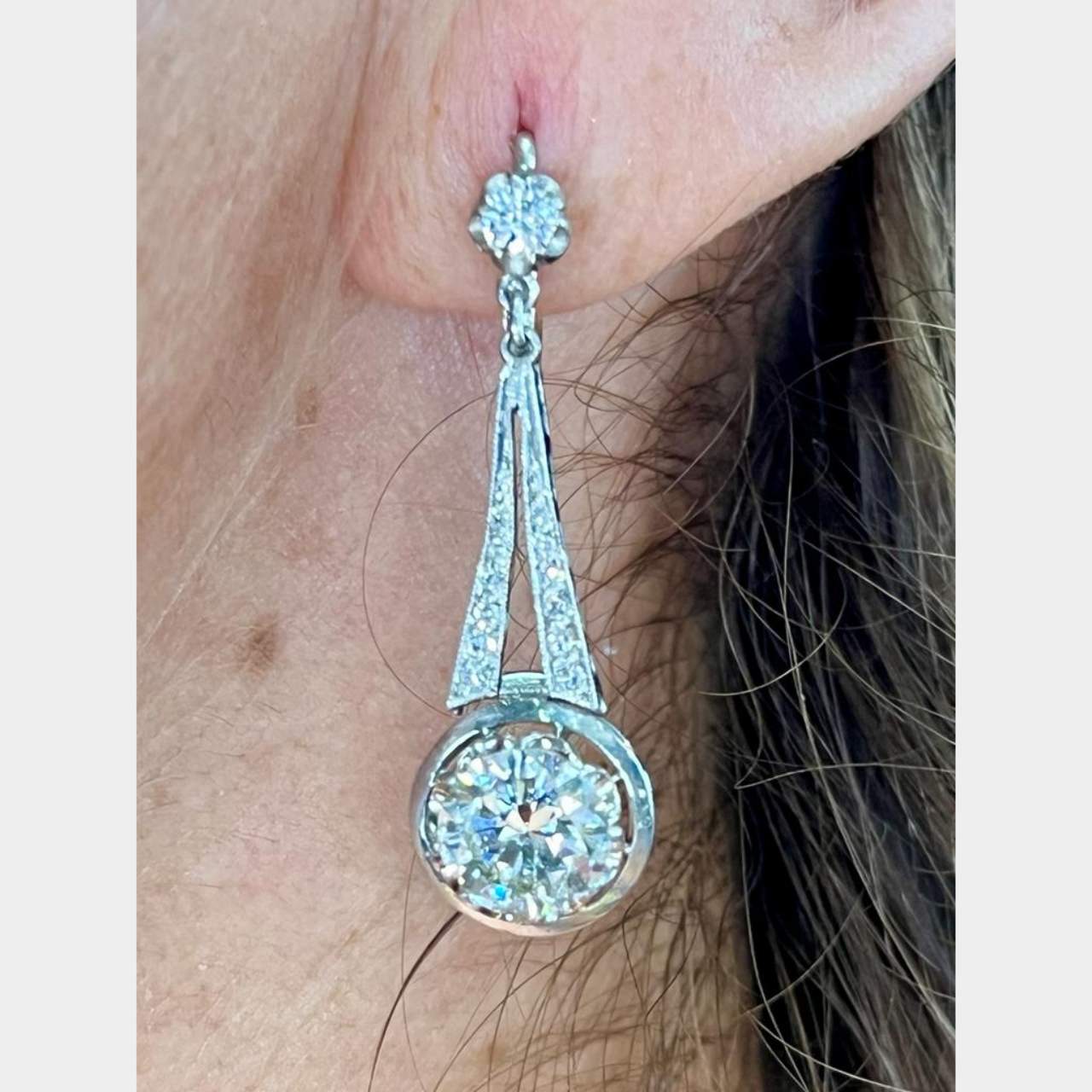 Art Deco Platinum 3.45 Ct. Diamond Earrings