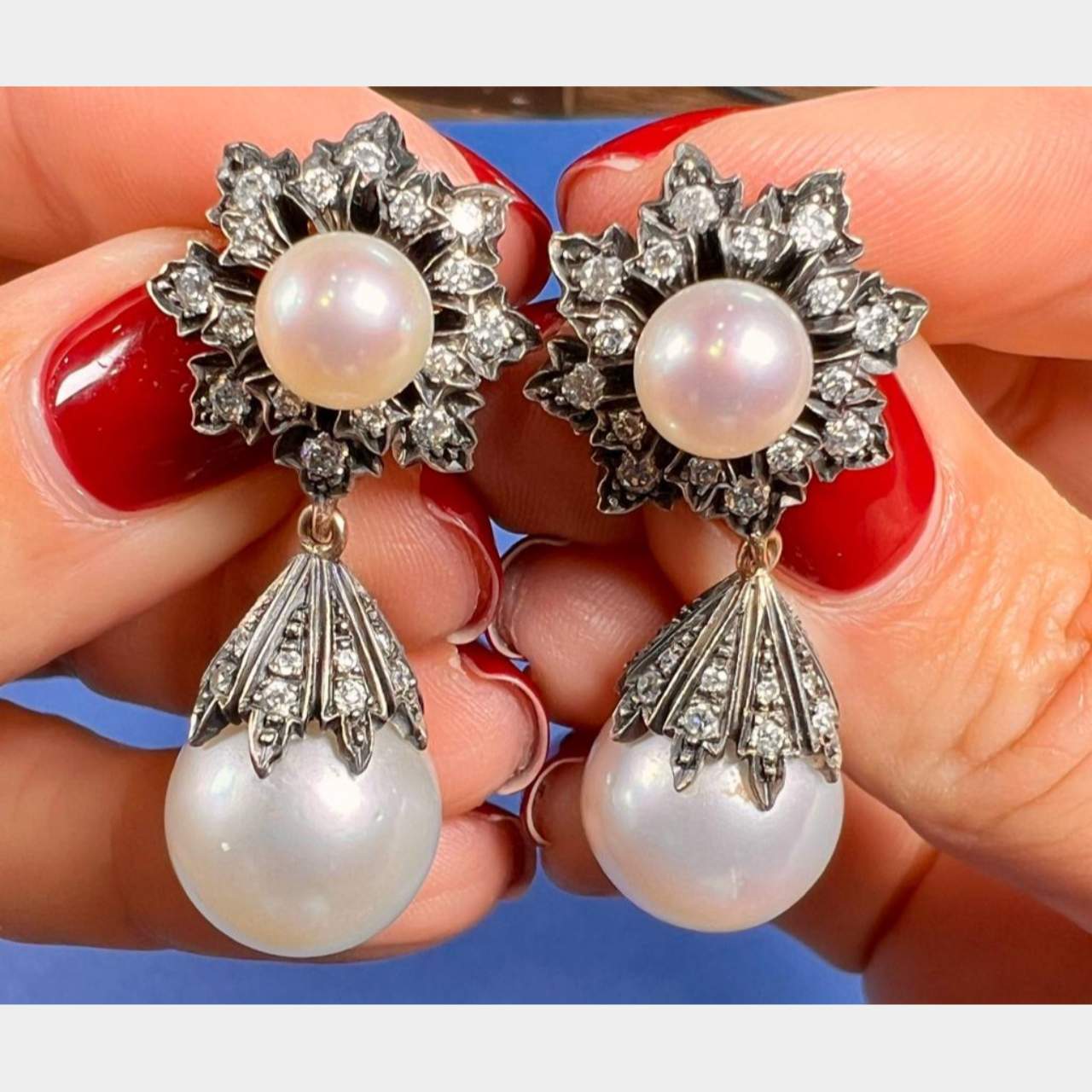 18K & Silver South Sea Pearl & Diamond Earrings