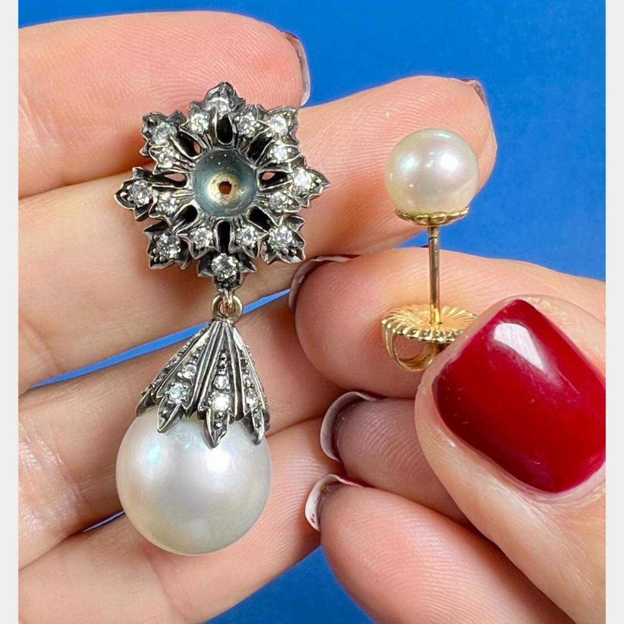 18K & Silver South Sea Pearl & Diamond Earrings