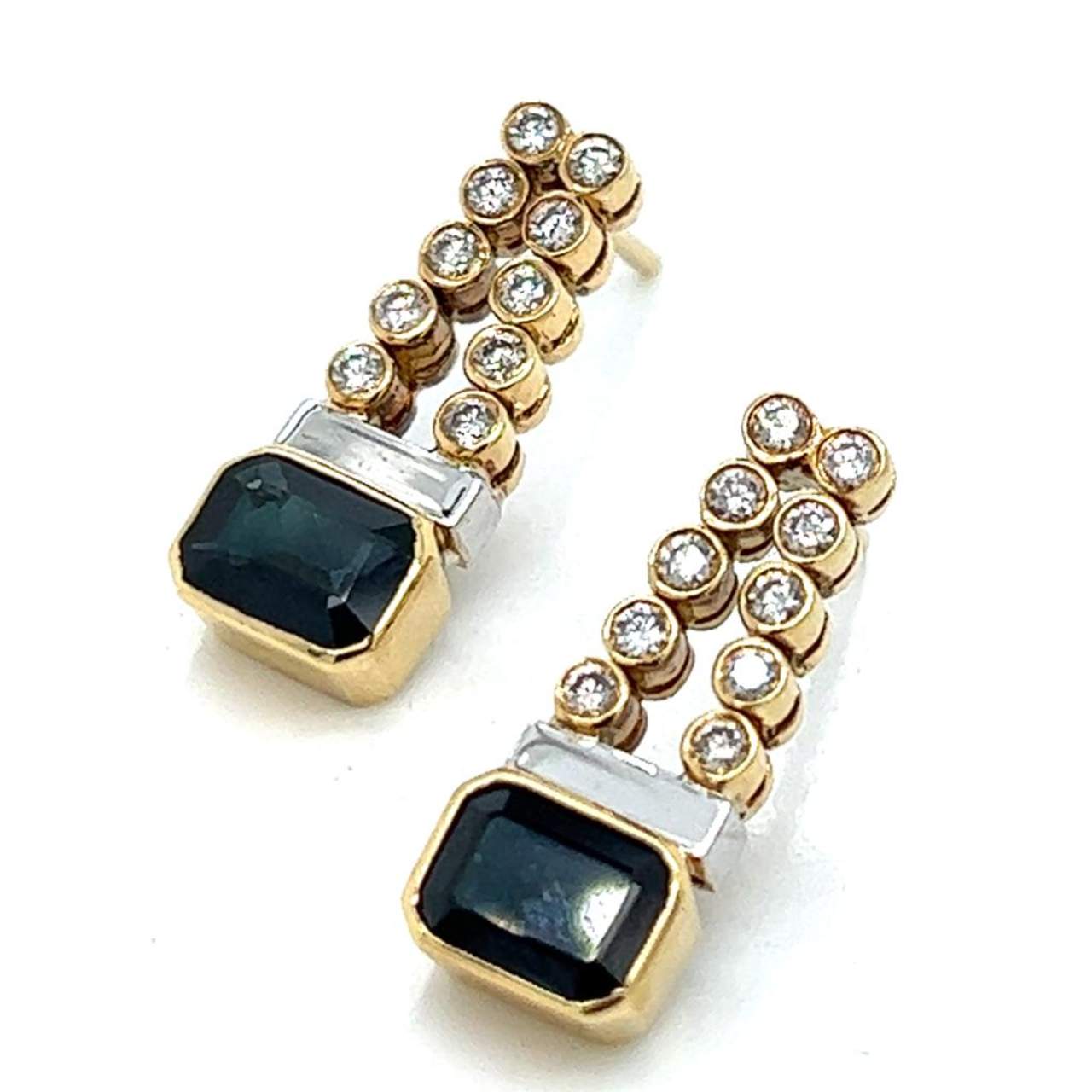 18K Yellow Gold Sapphire & Diamond Earrings