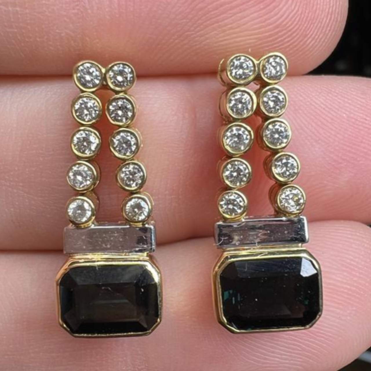 18K Yellow Gold Sapphire & Diamond Earrings