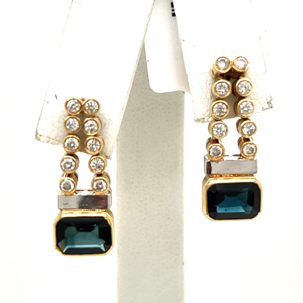 18K Yellow Gold Sapphire & Diamond Earrings