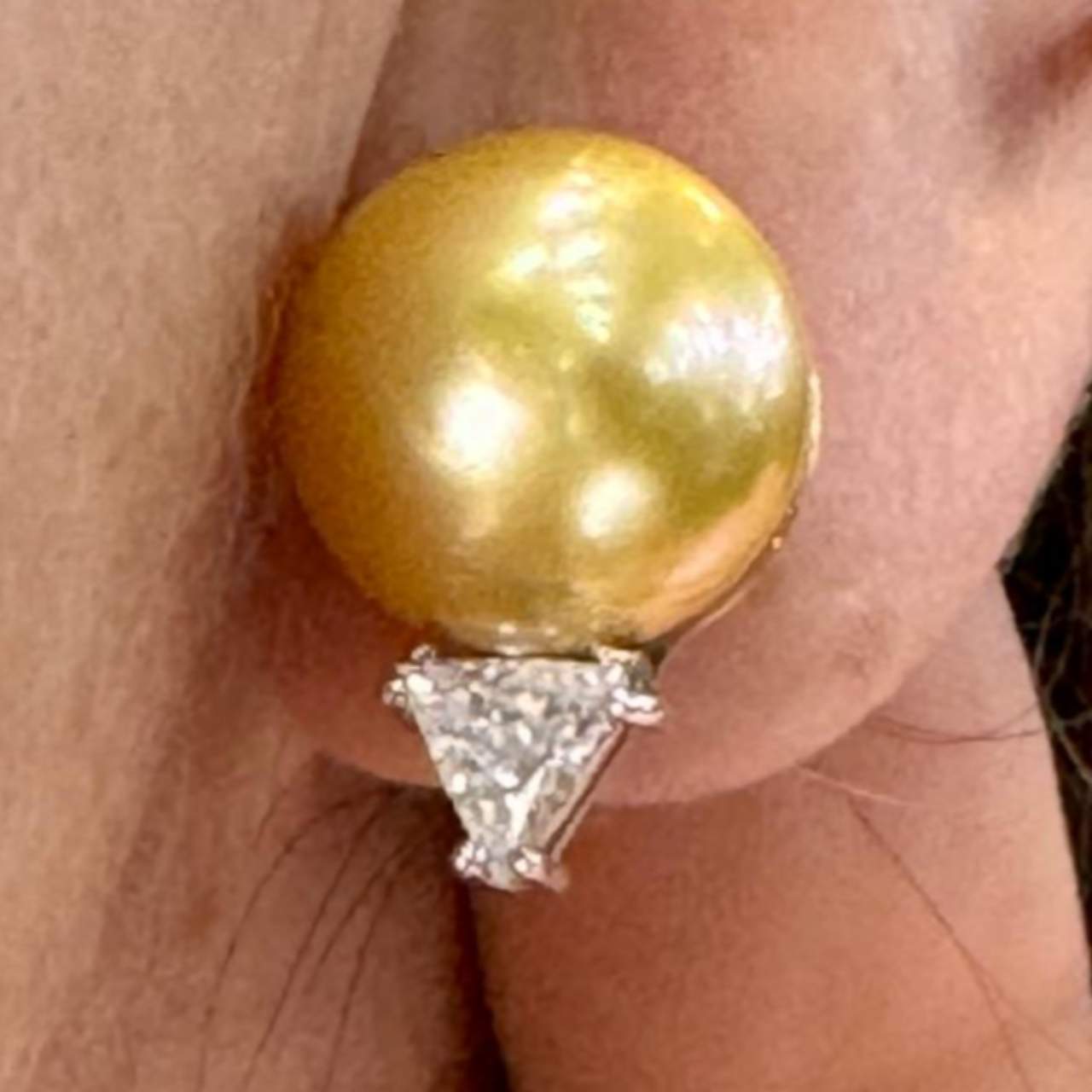 18K Yellow Gold South Sea Pearl & Diamond Earrings