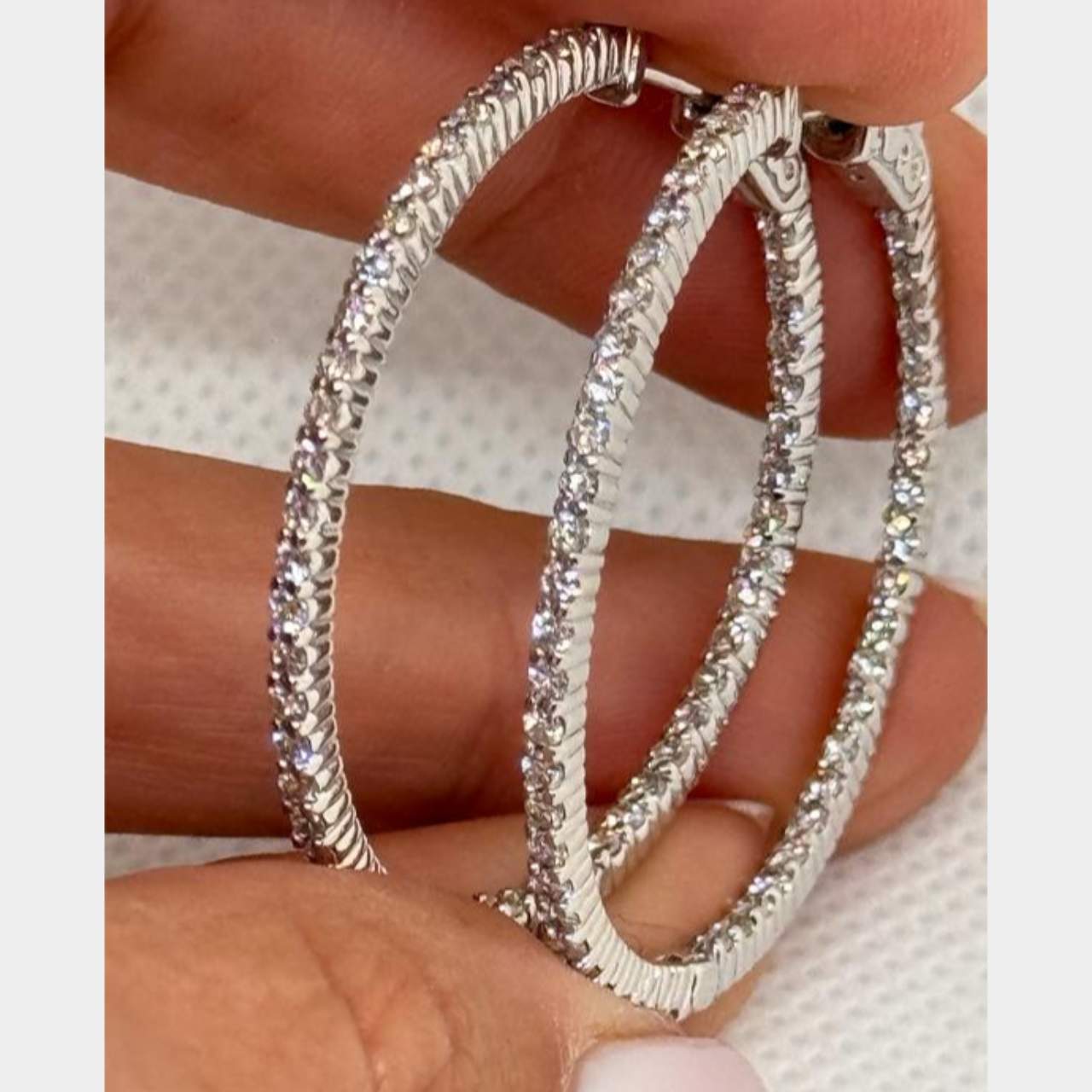 14K White Gold 4.80 Ct. Diamond Hoop Earrings