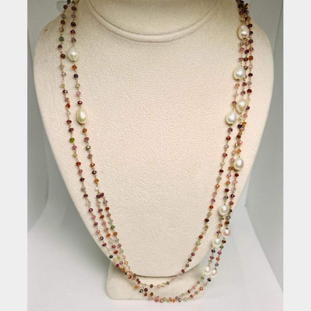 18K Yellow Gold Semi-Precious Stone & Pearl Necklace