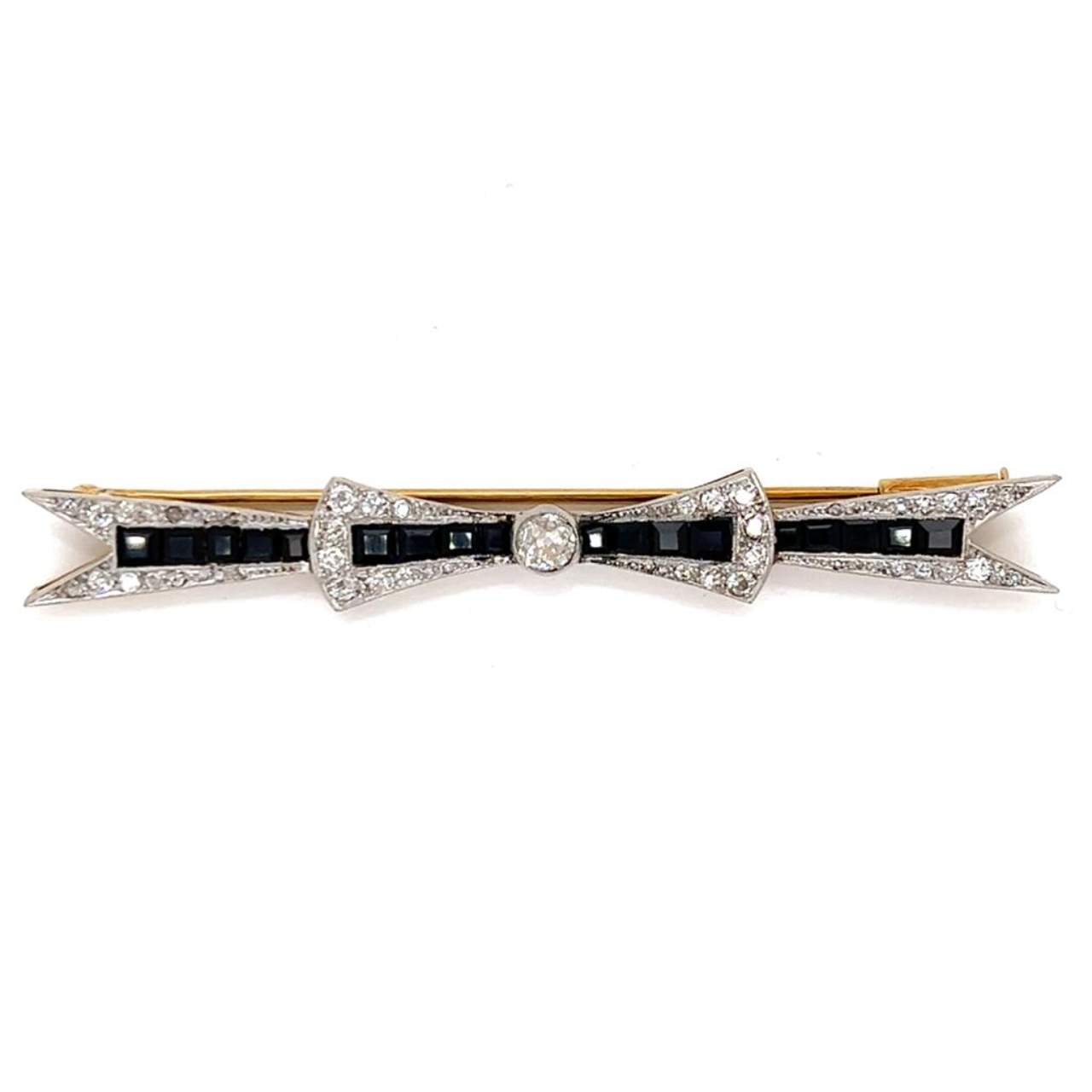 18K Yellow Gold & Platinum Diamond and Onyx Pin
