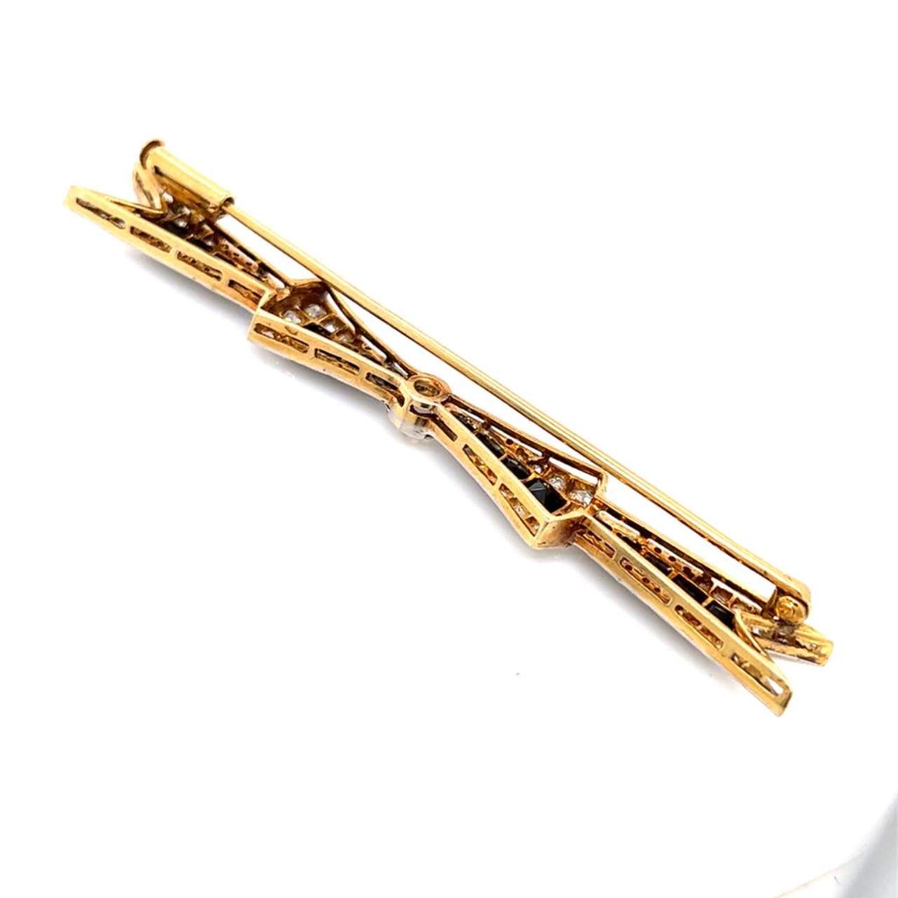 18K Yellow Gold & Platinum Diamond and Onyx Pin