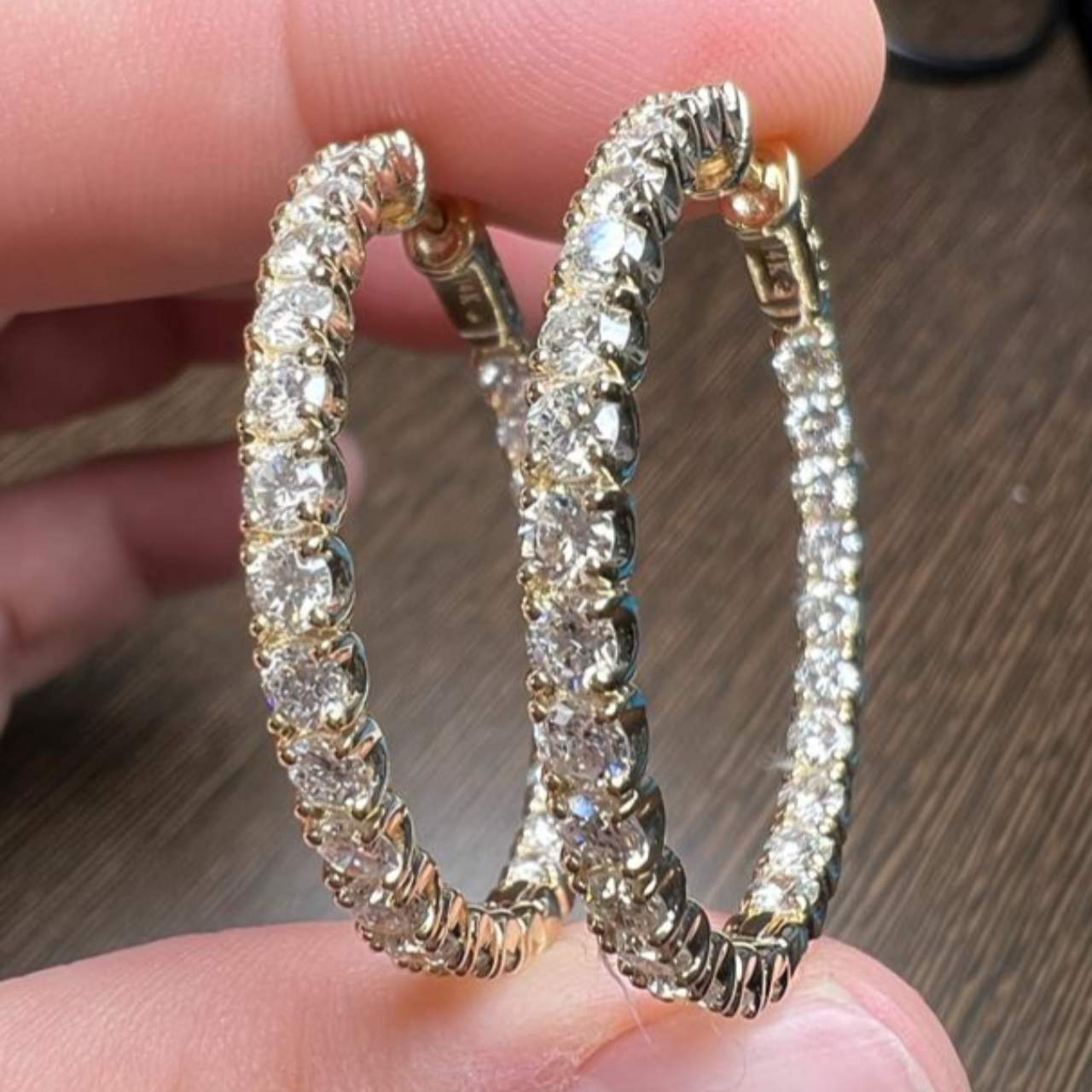 14K Yellow Gold 6.00 Ct. Diamond Hoop Earrings