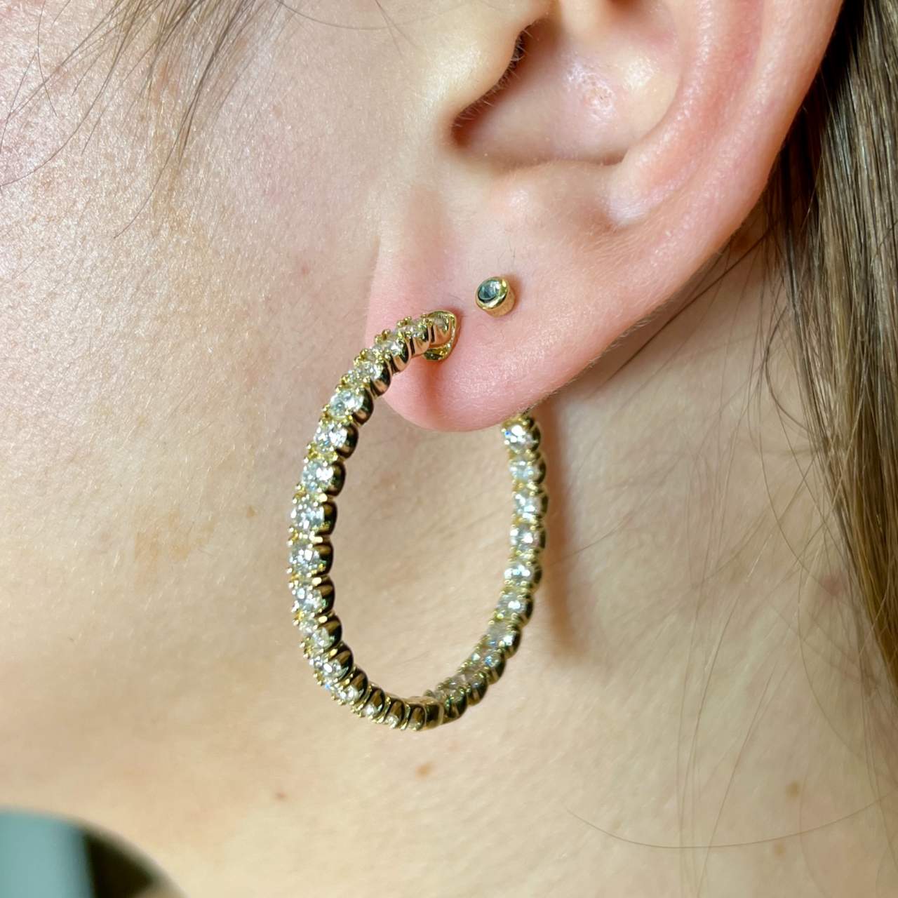 14K Yellow Gold 6.00 Ct. Diamond Hoop Earrings