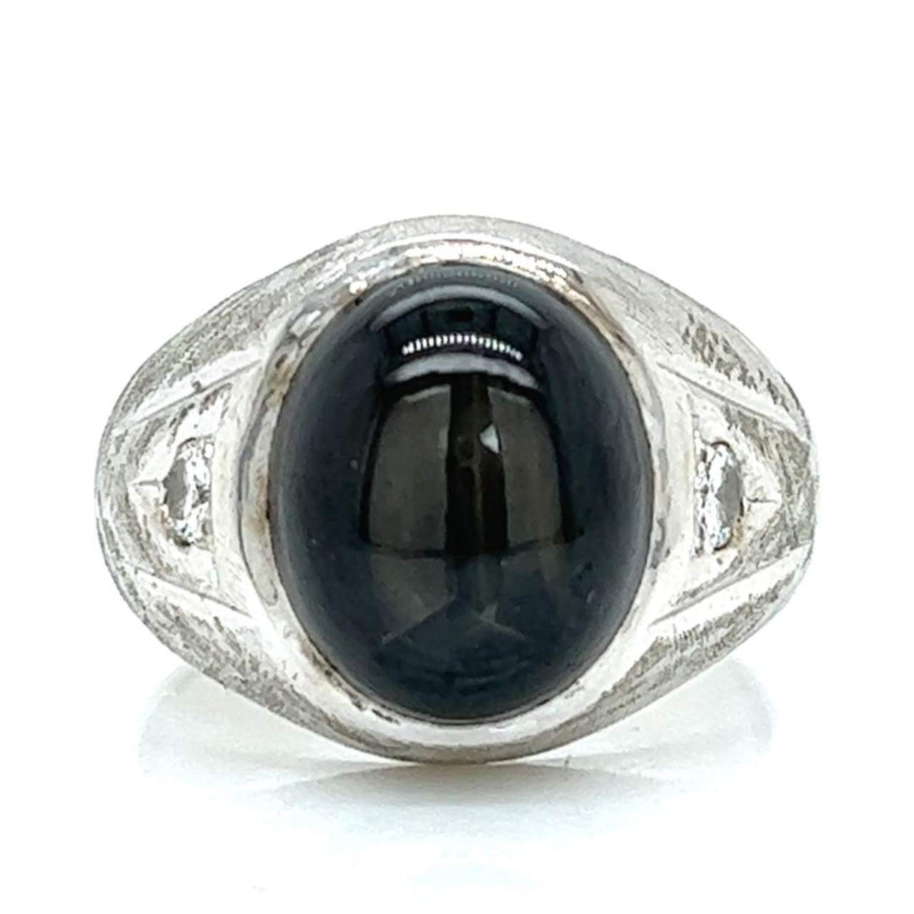 14K White Gold Star Sapphire & Diamond Ring