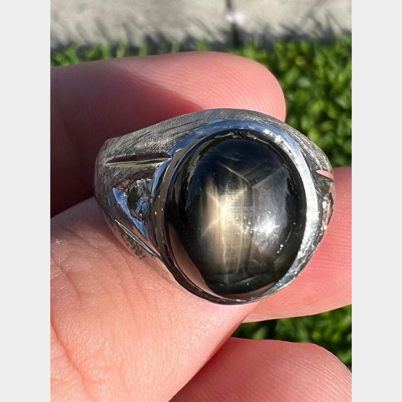 14K White Gold Star Sapphire & Diamond Ring