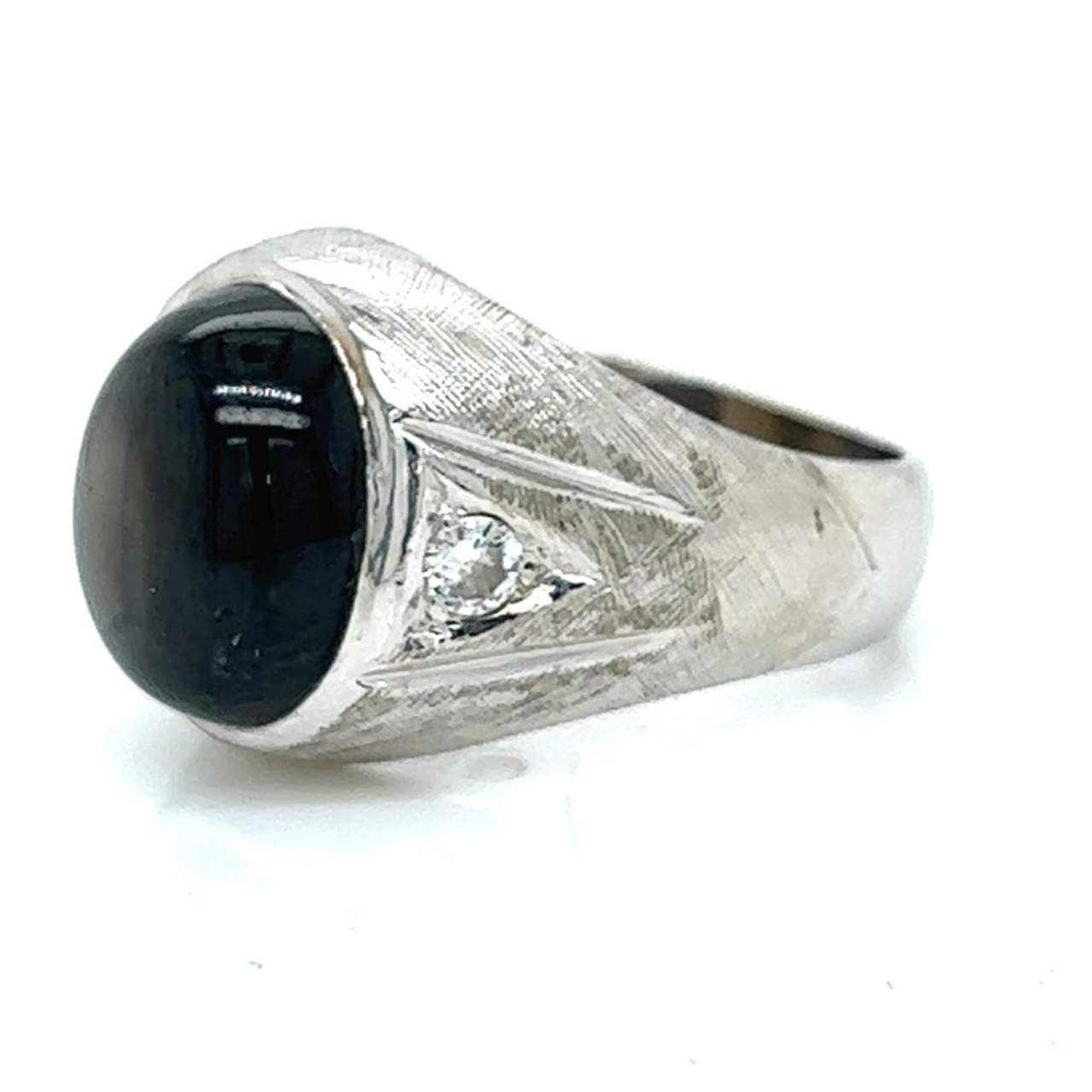 14K White Gold Star Sapphire & Diamond Ring