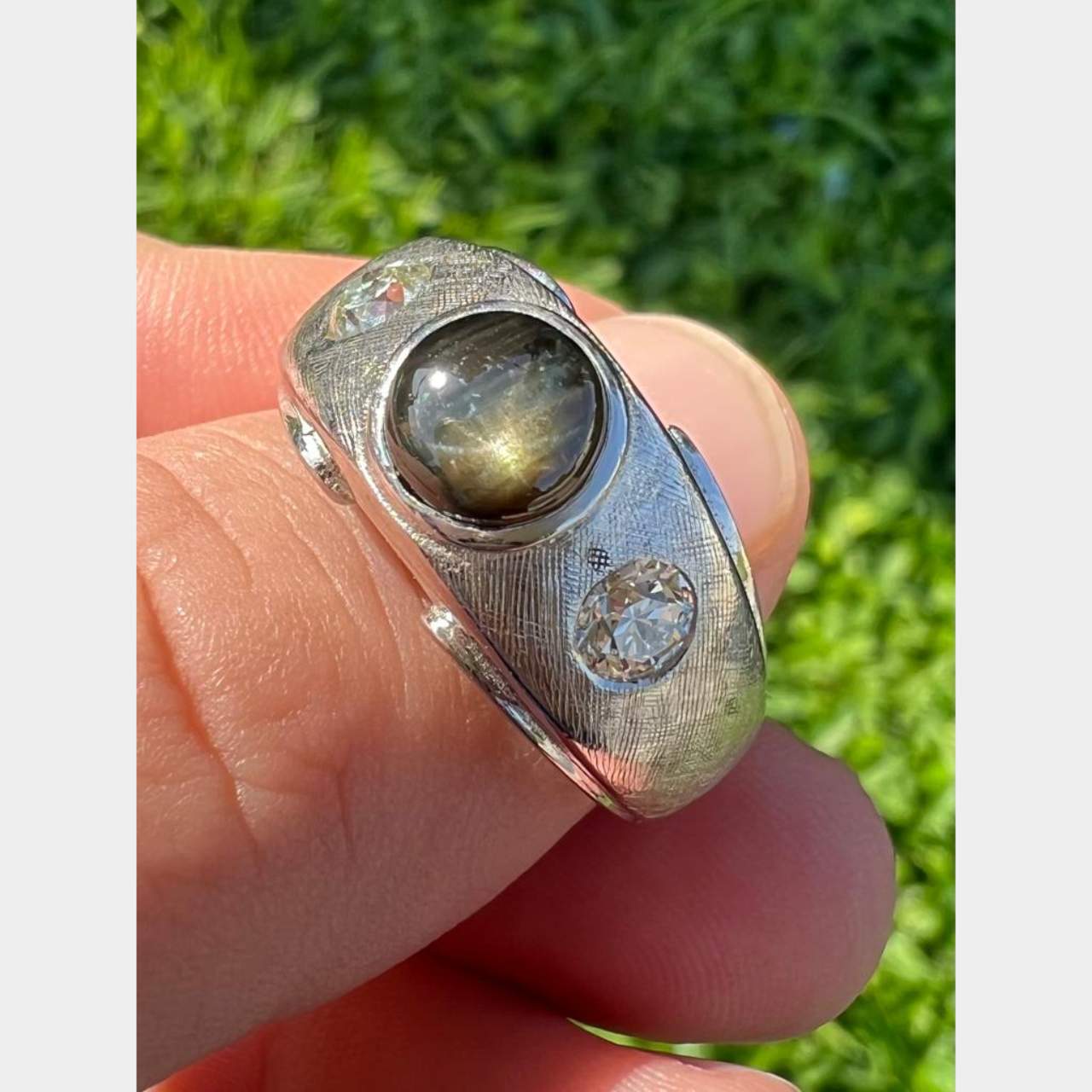 14K White Gold Star Sapphire & Diamond Ring