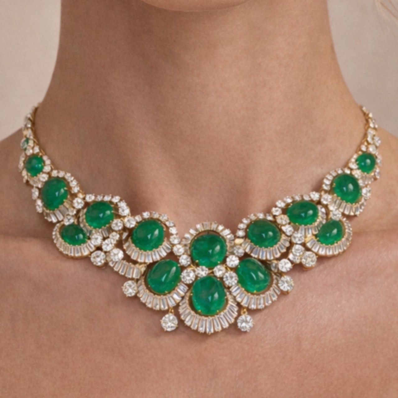 Art Deco Platinum Emerald & Diamond Necklace