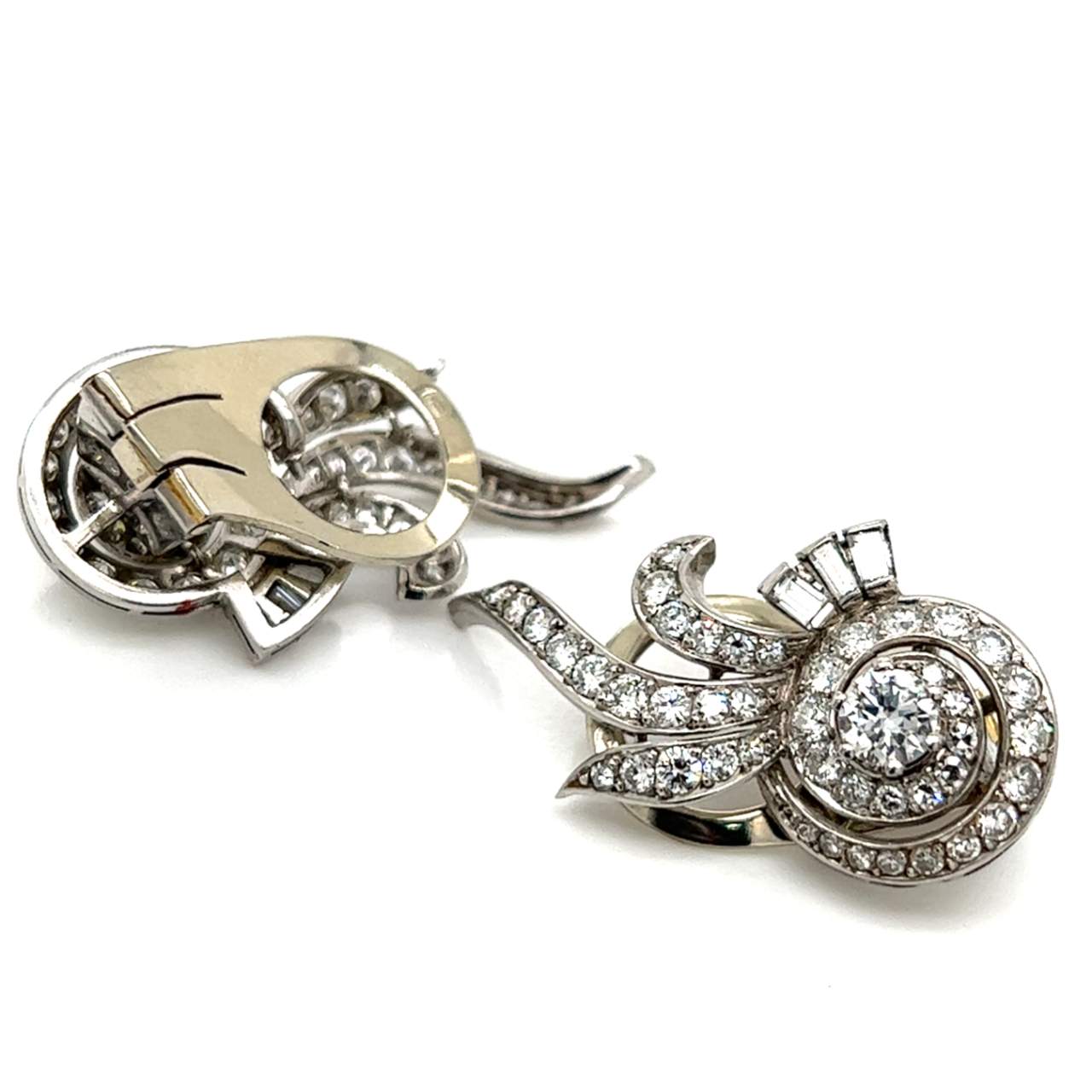Art Deco French Platinum 3.75 Ct. Diamond Earrings