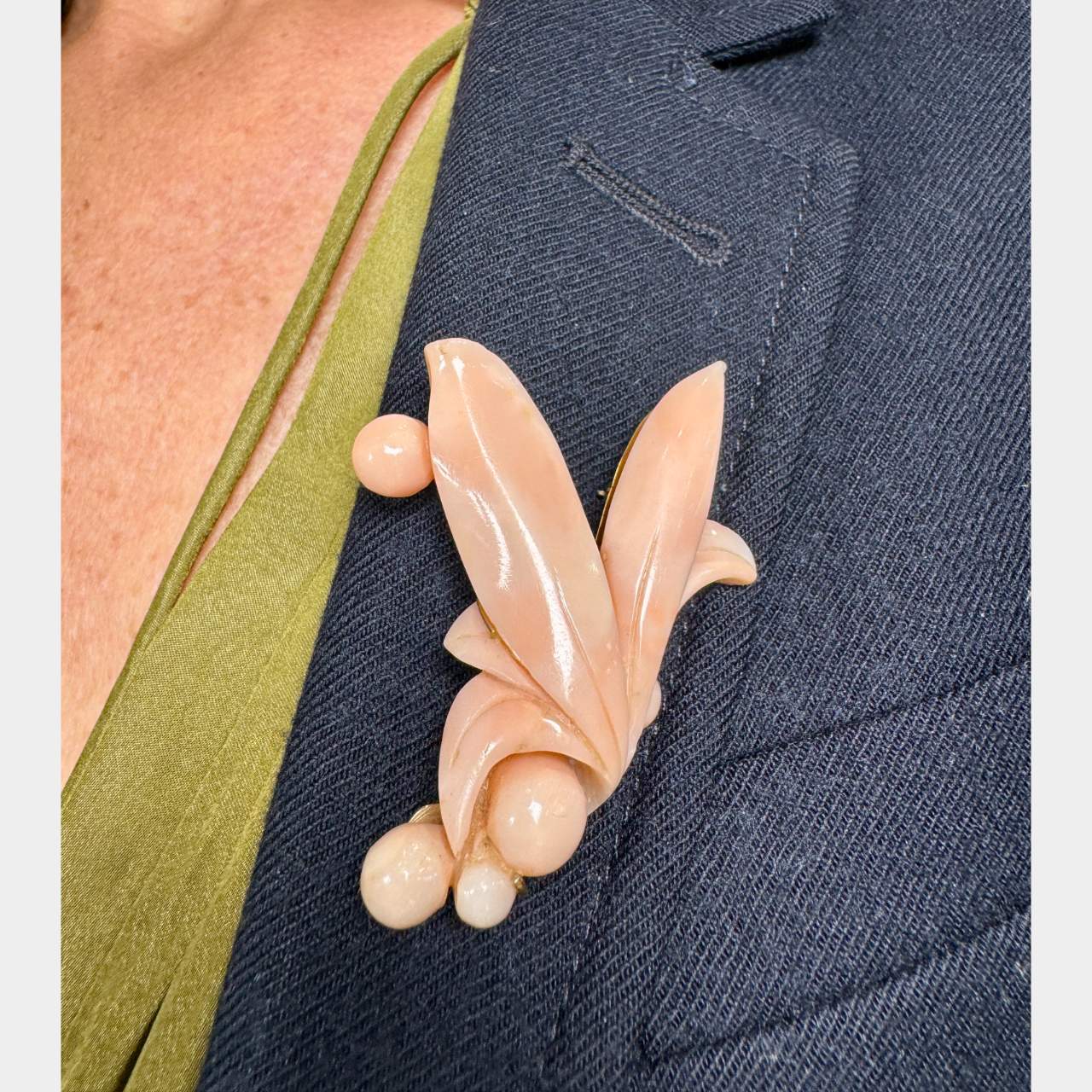 1960’s 14K Yellow Gold Carved Coral Brooch