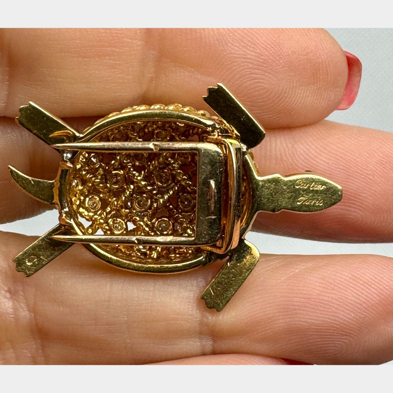 CARTIER PARIS 18K Yellow Gold Diamond Turtle Brooch