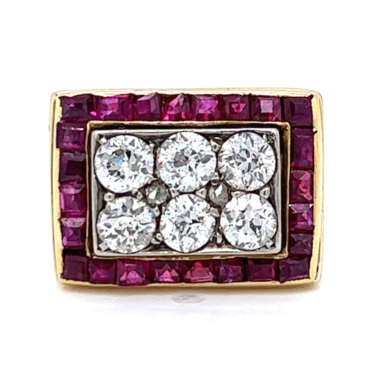 Antique 18K Yellow Gold Burma Ruby & Diamond Ring