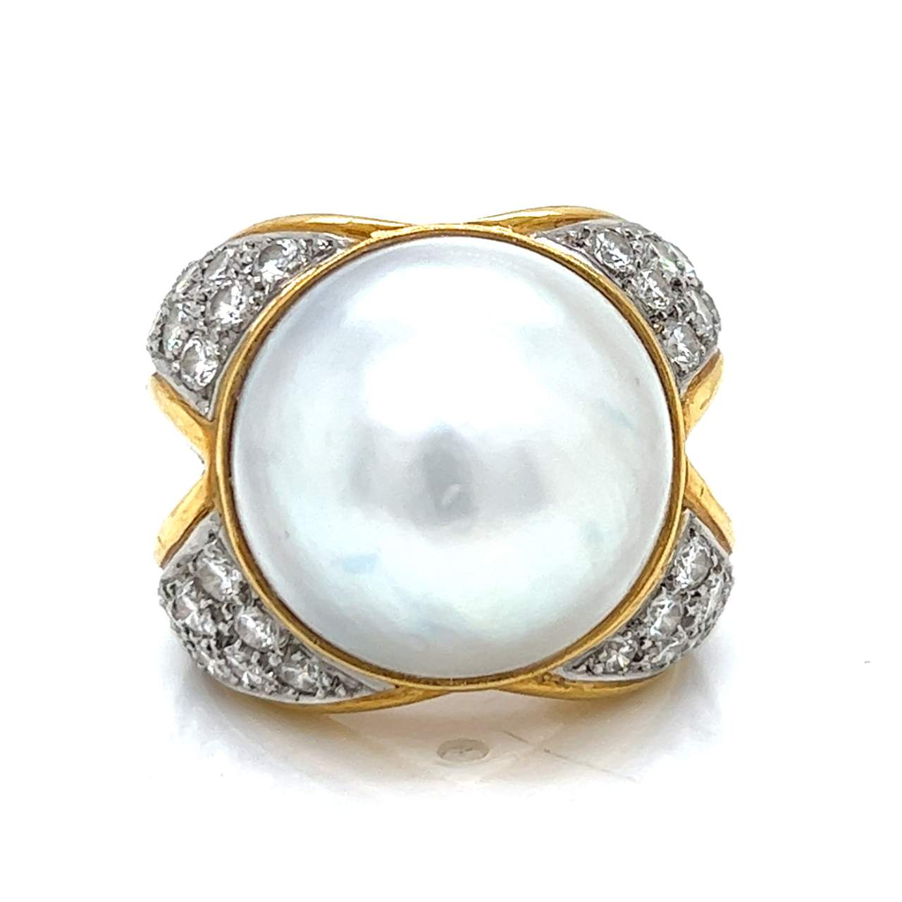 18K Yellow Gold South Sea Pearl & Diamond Cocktail Ring