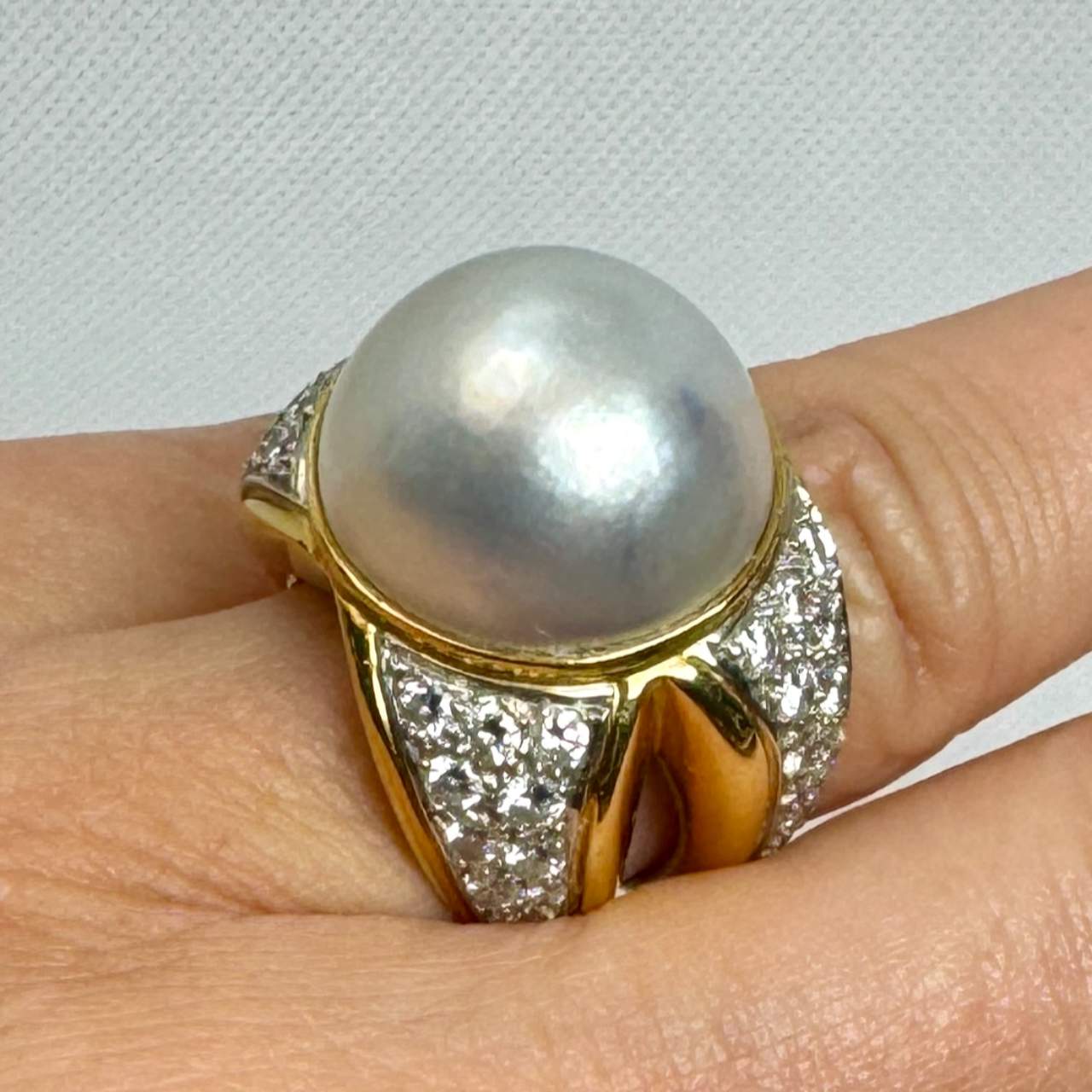 18K Yellow Gold South Sea Pearl & Diamond Cocktail Ring
