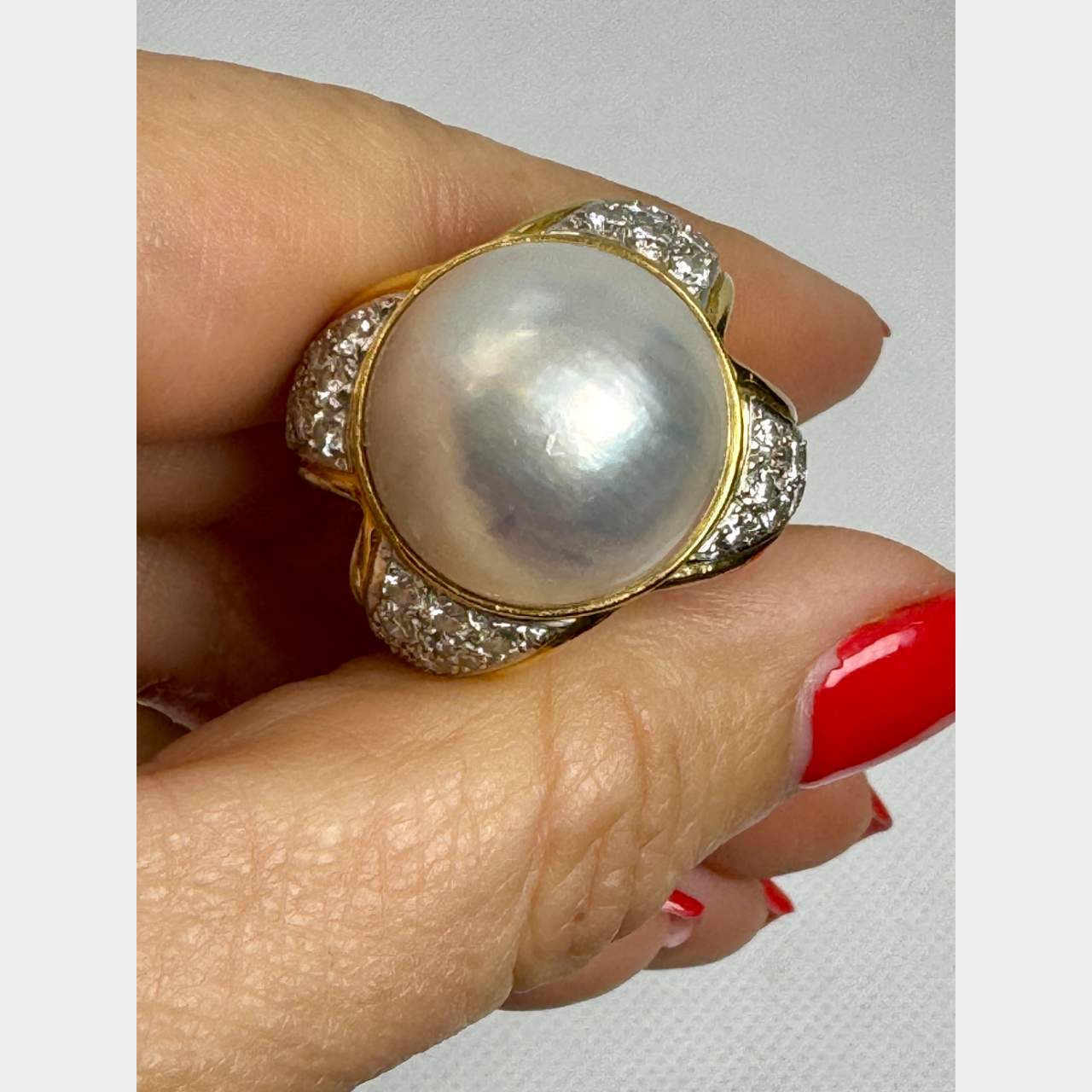 18K Yellow Gold South Sea Pearl & Diamond Cocktail Ring