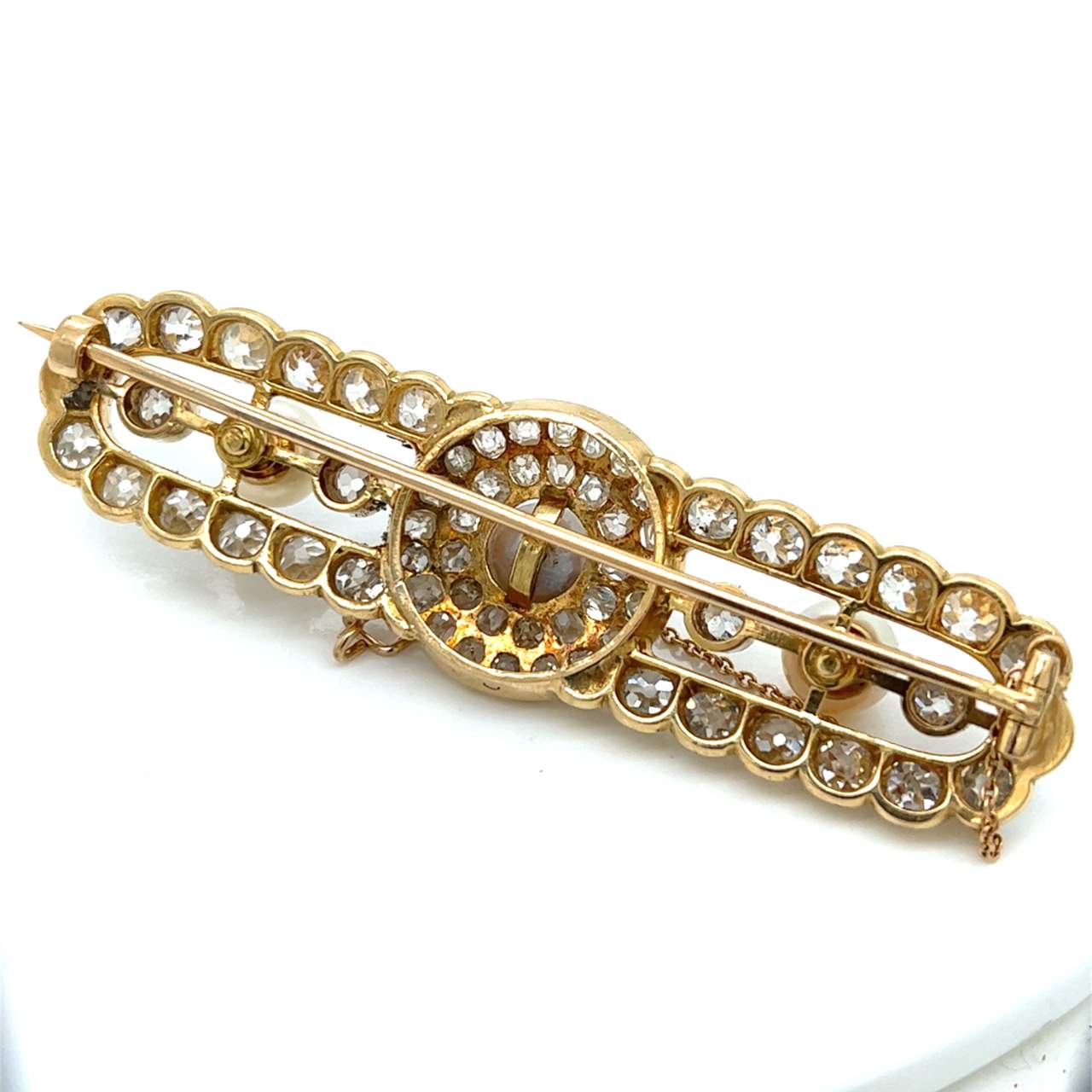 Antique French 18K 11.50 Ct. Diamond & Pearl Brooch