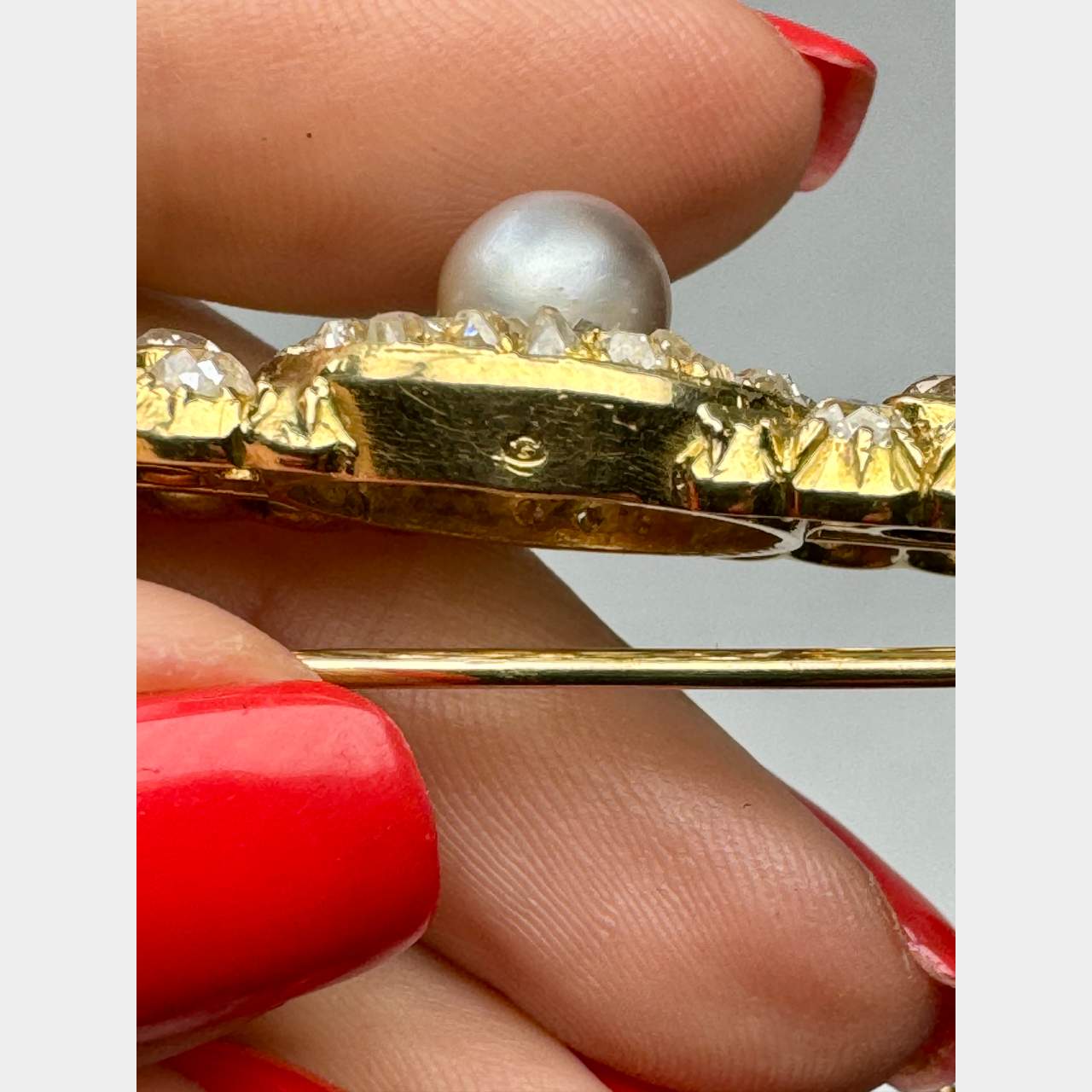 Antique French 18K 11.50 Ct. Diamond & Pearl Brooch