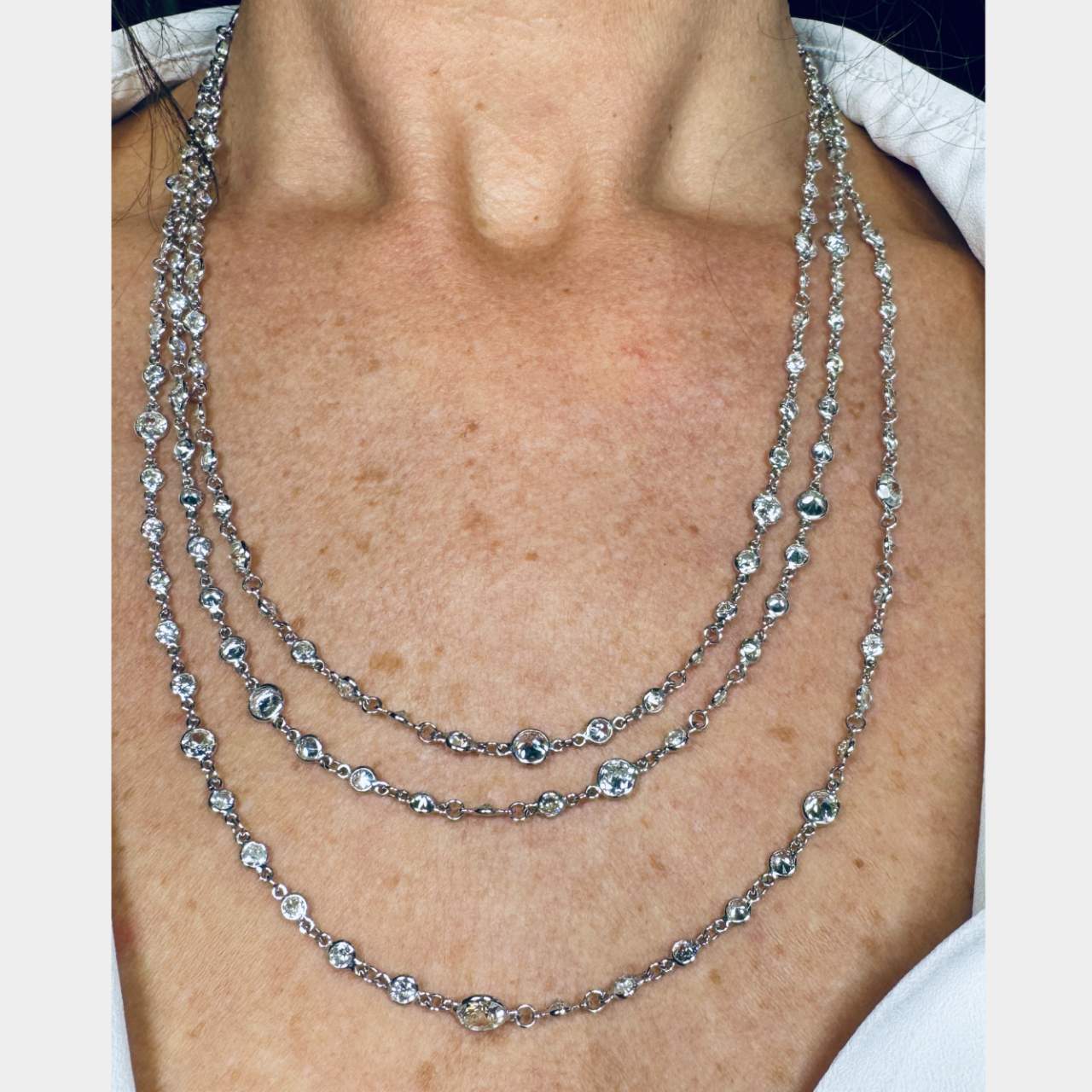 Platinum 37.75 Ct. Diamond by the Yard Necklace Set
