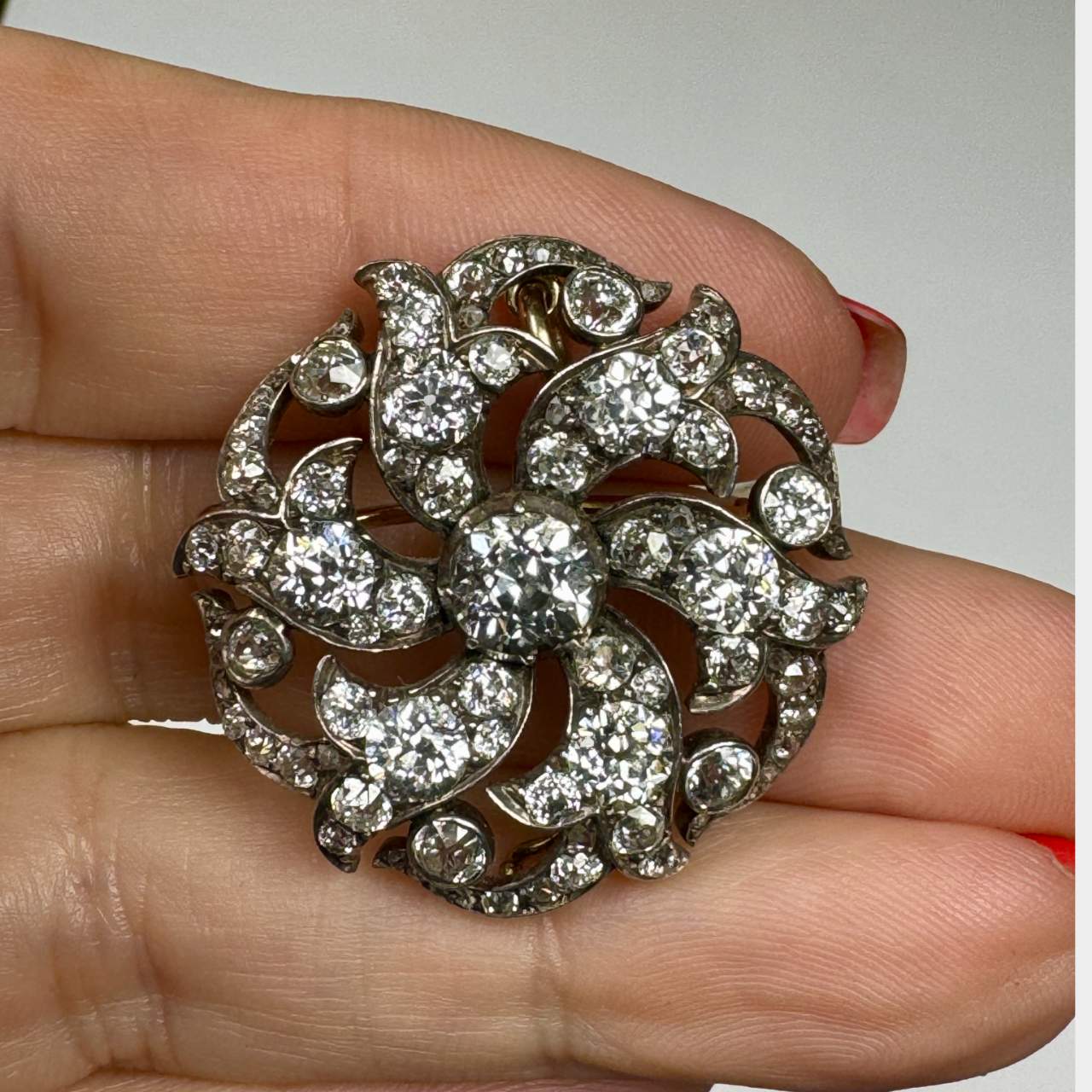 Victorian French 18K & Silver Diamond Brooch