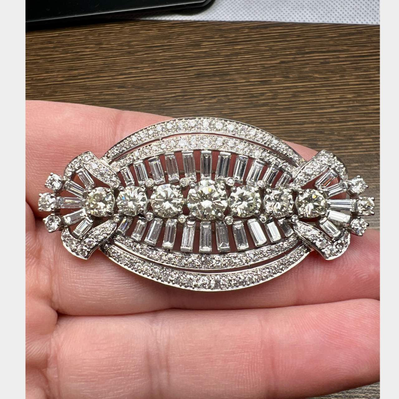 Art Deco Platinum 11.20 Ct. Diamond Brooch