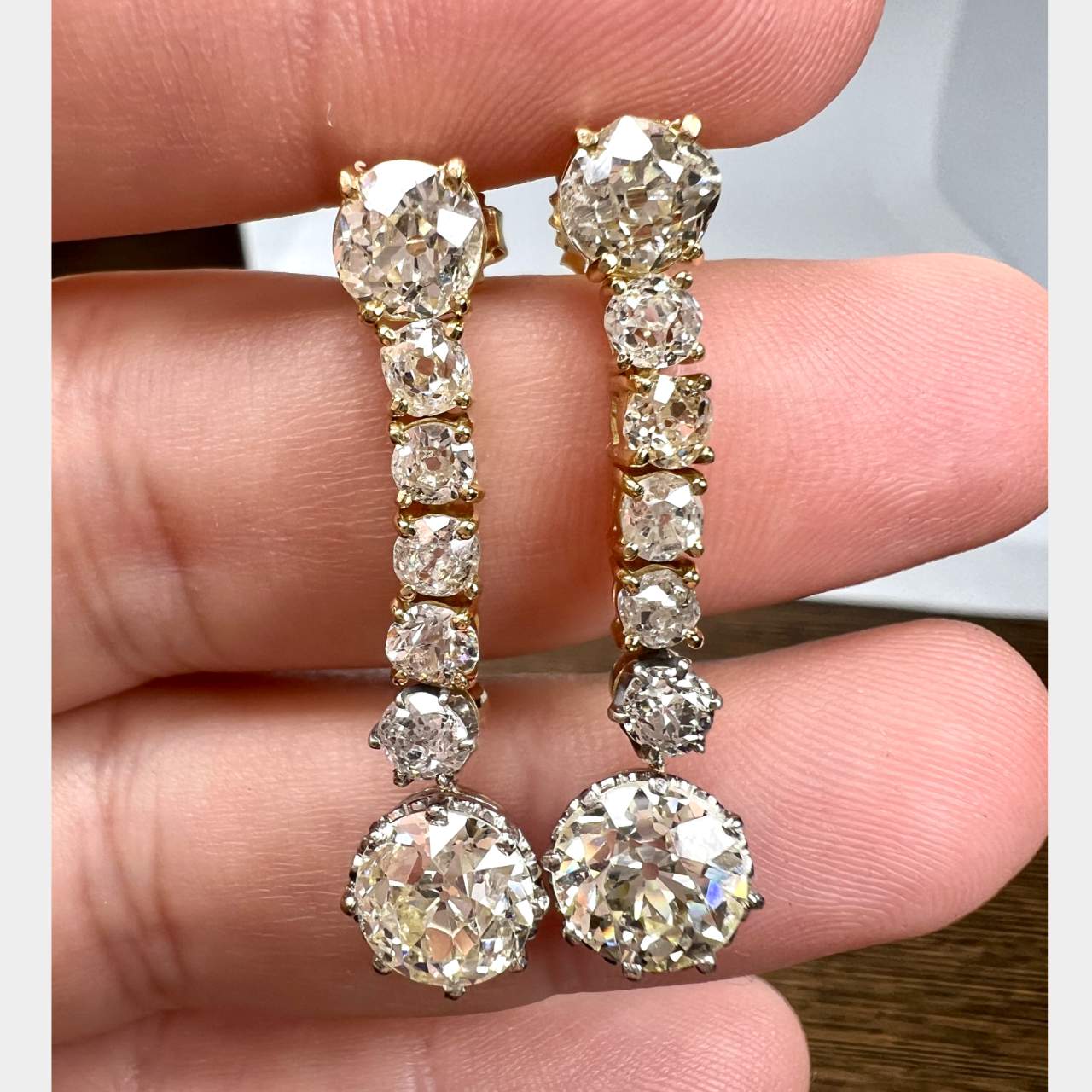 Antique Platinum & 18K 7.70 Ct. Diamond Earrings