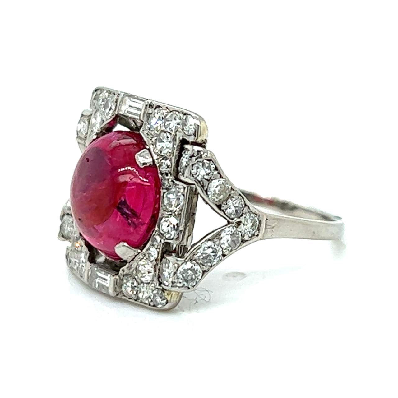 Art Deco Platinum Certified Burma No-heat Ruby & Diamond Ring