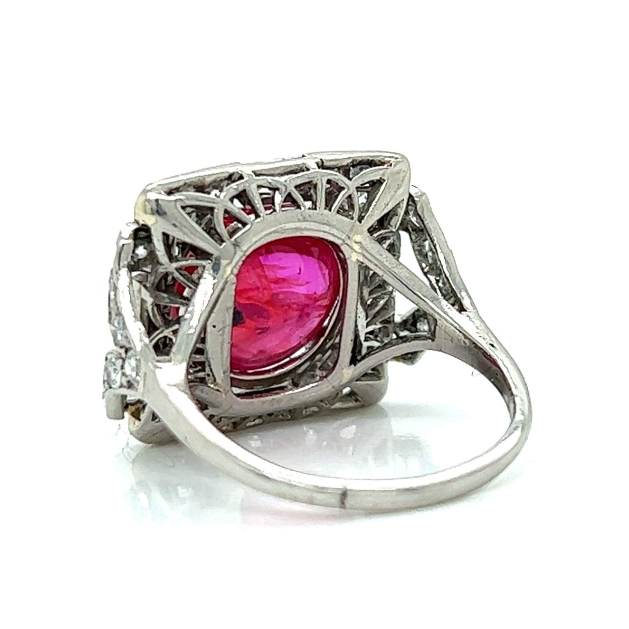 Art Deco Platinum Certified Burma No-heat Ruby & Diamond Ring