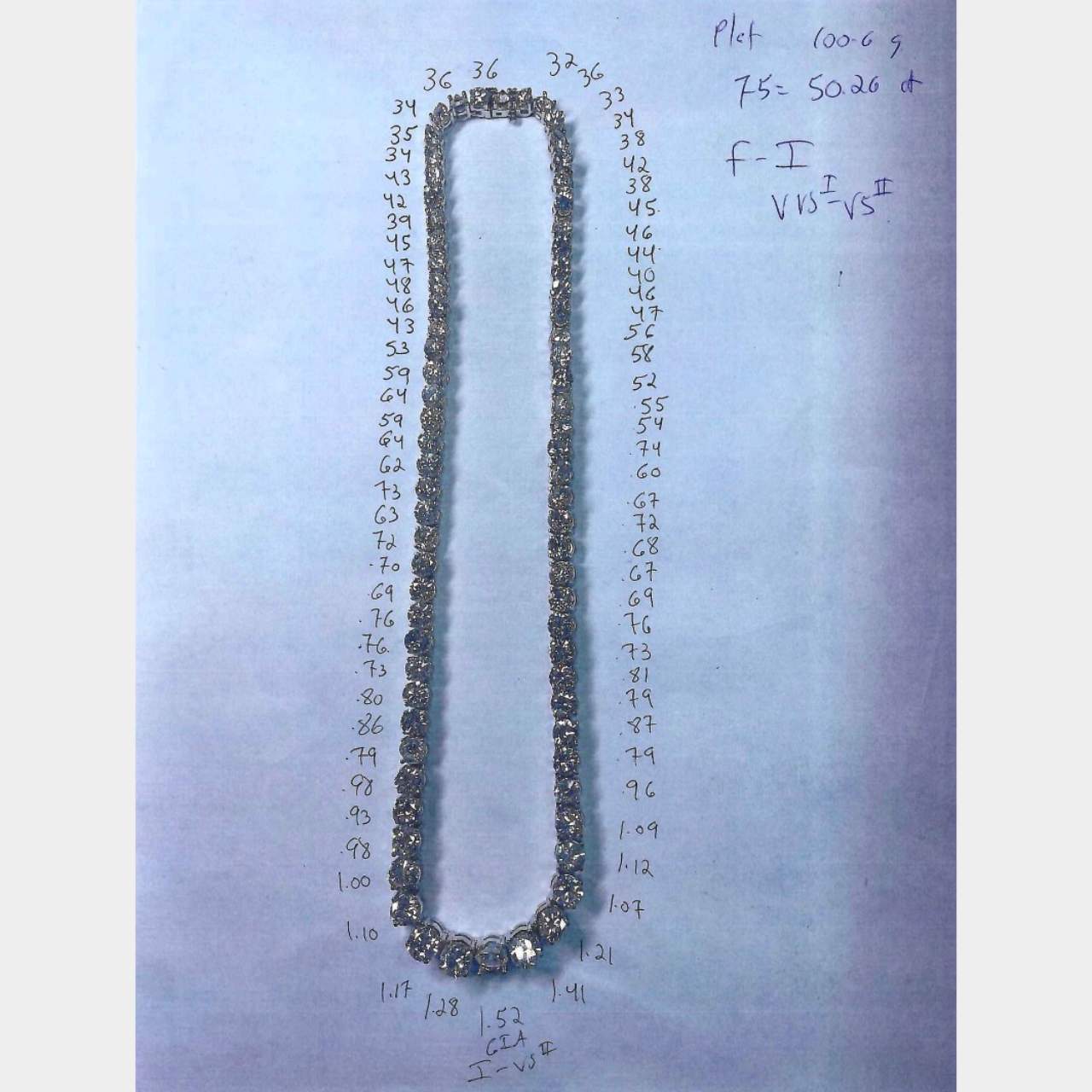 Platinum 50.26 Ct. Diamond Riviera Necklace