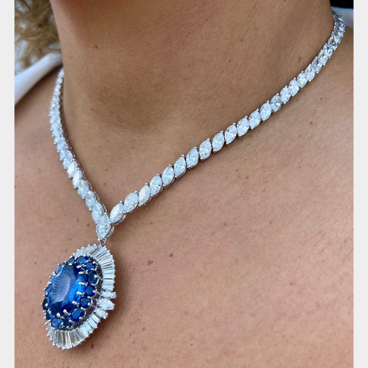 Platinum GUBELIN Certified Burma Sapphire Pendant & Diamond Necklace
