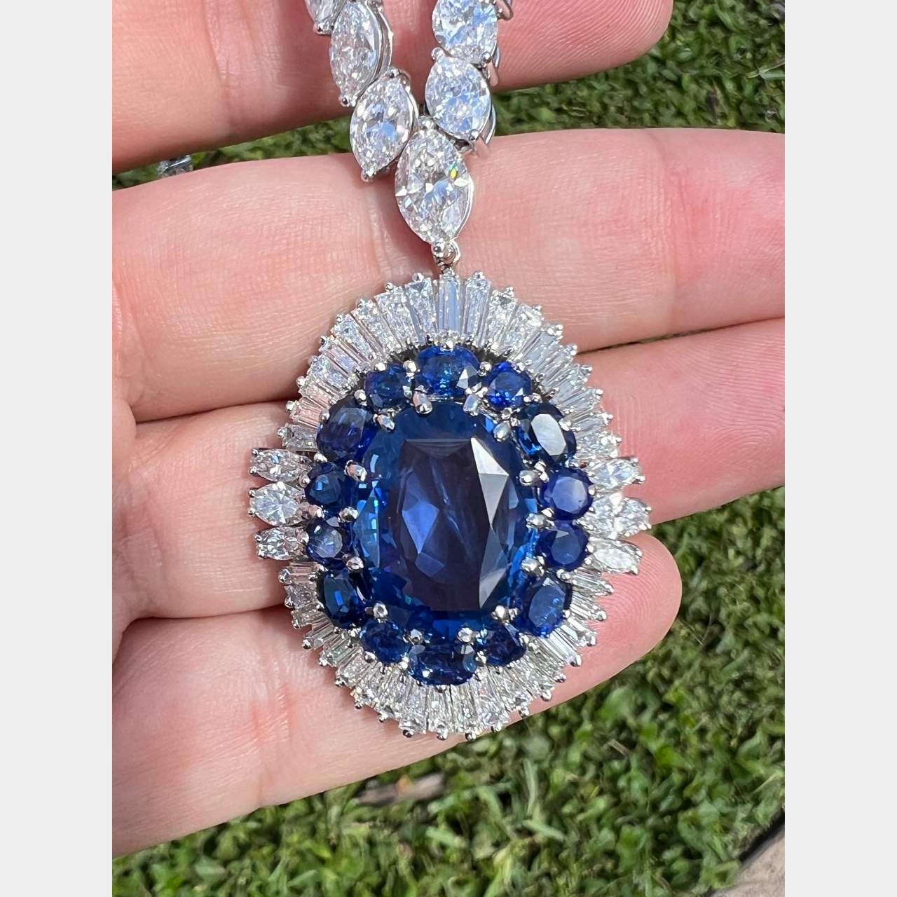 Platinum GUBELIN Certified Burma Sapphire Pendant & Diamond Necklace