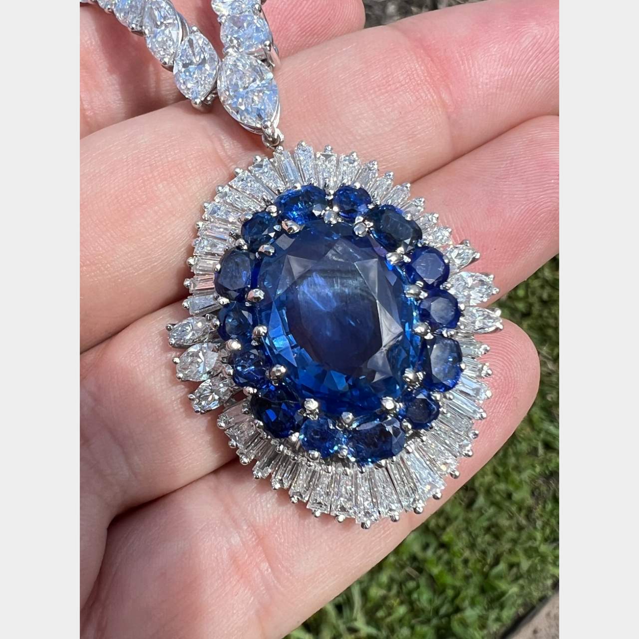 Platinum GUBELIN Certified Burma Sapphire Pendant & Diamond Necklace