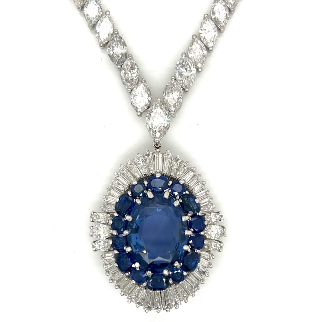 Platinum GUBELIN Certified Burma Sapphire Pendant & Diamond Necklace