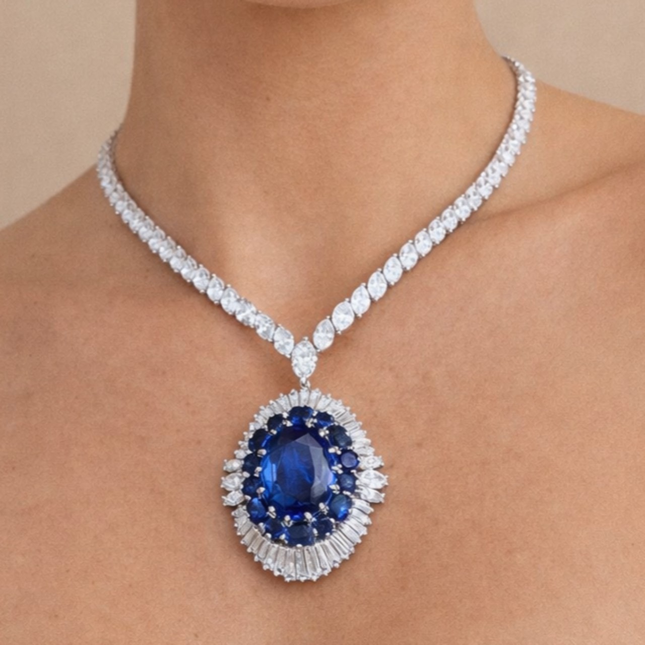 Platinum GUBELIN Certified Burma Sapphire Pendant & Diamond Necklace