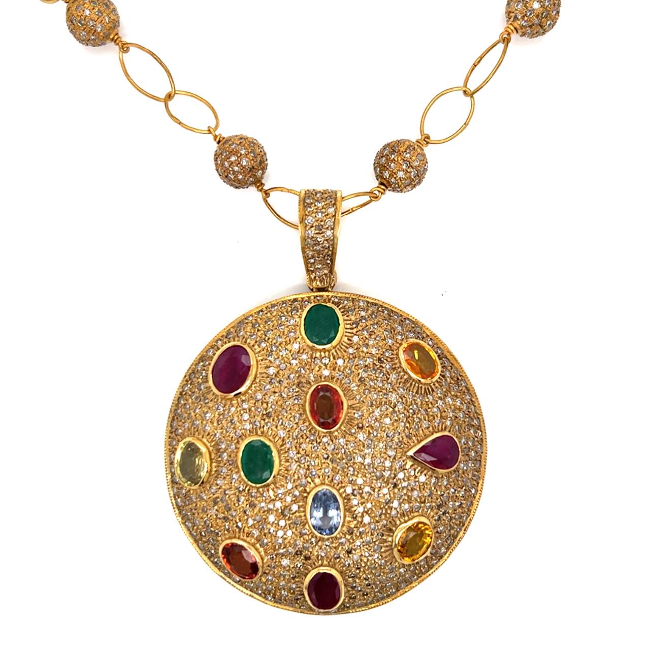 Silver Ruby, Emerald and Sapphire Necklace