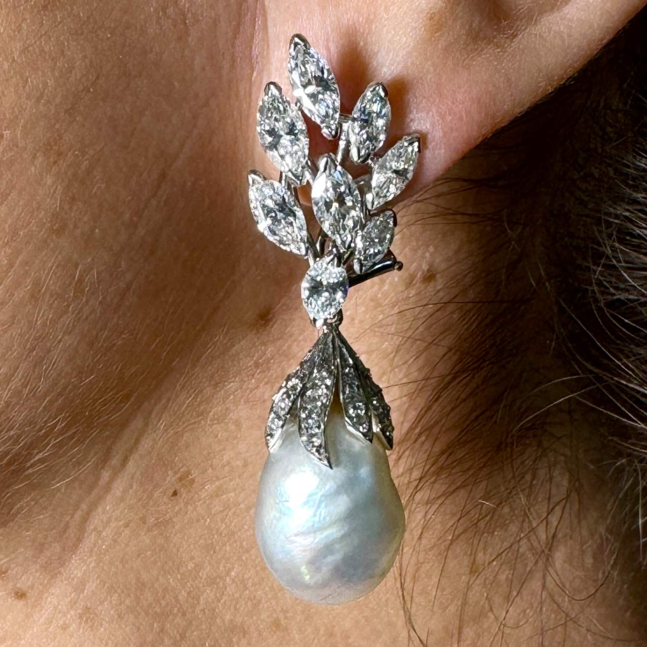 1950’s Platinum GIA Certified South Sea Pearls & Diamond Earrings