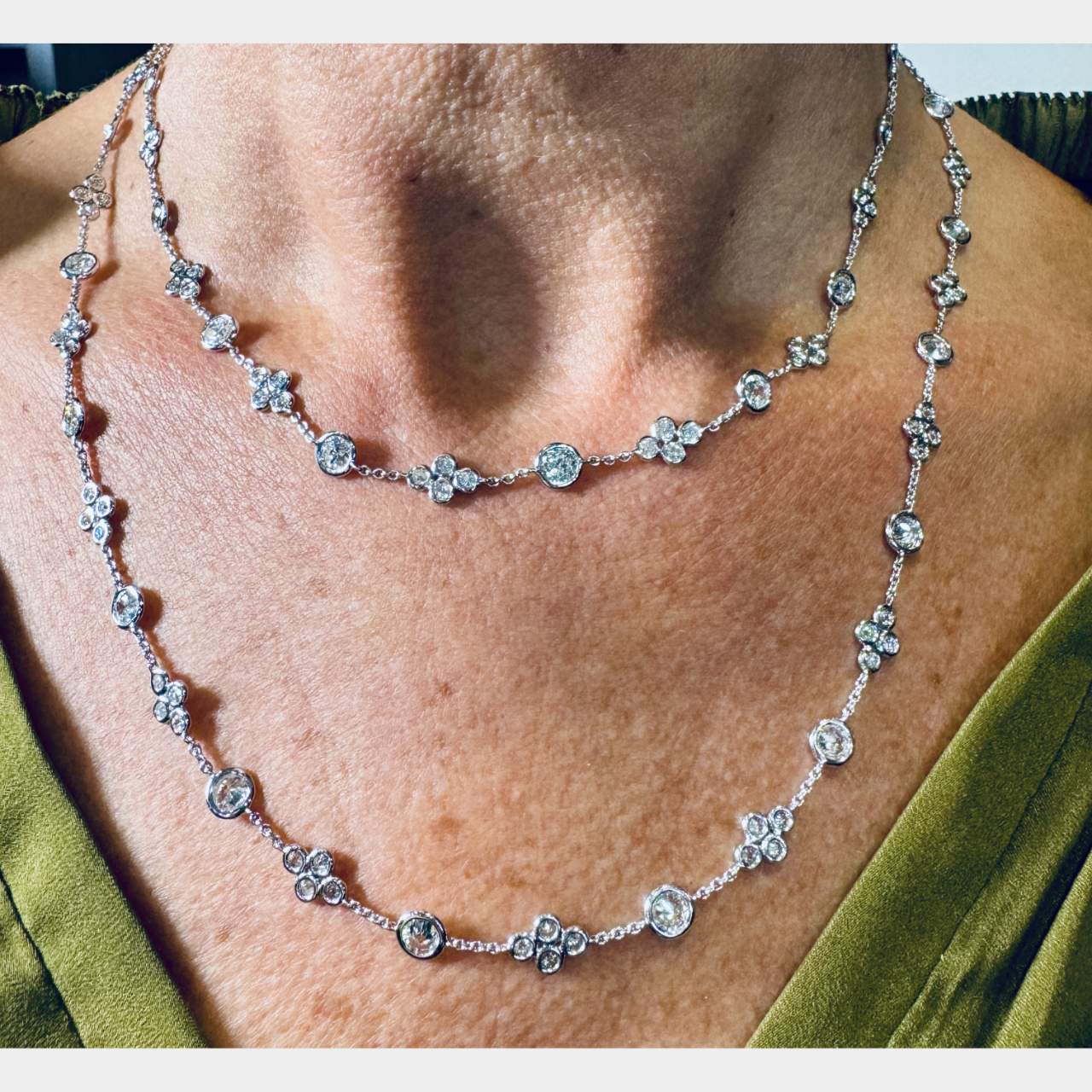 18K White Gold 14.25 Ct. Diamond by the Yard Necklace