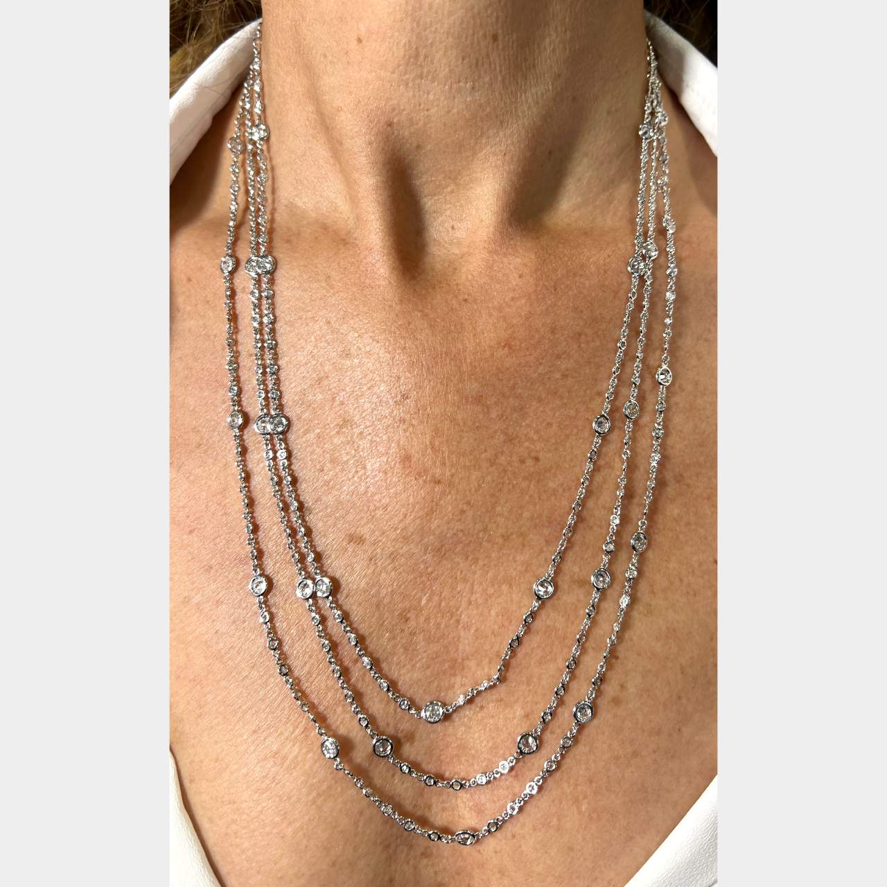 18K White Gold 14.50 Ct. Diamond by the Yard Necklace