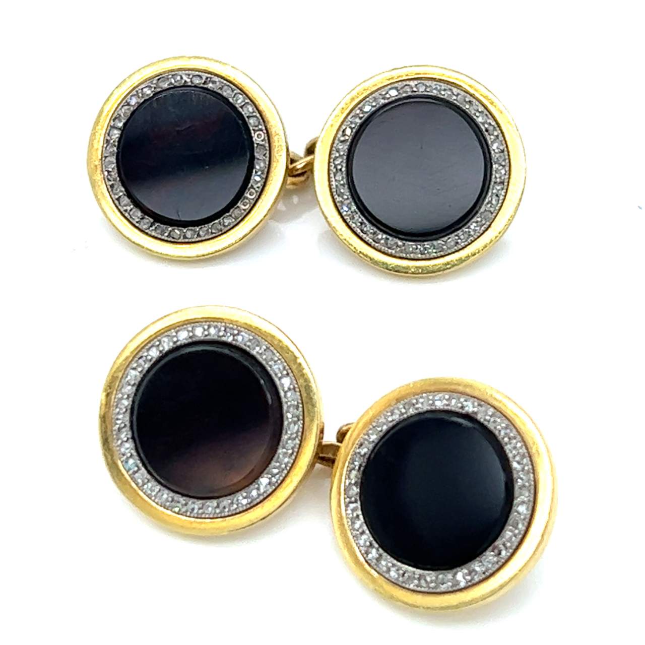 Antique French 18K Yellow Gold Onyx & Diamond Cufflinks