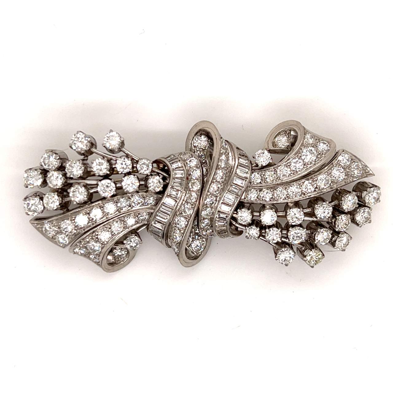Art Deco Platinum 12.80 Ct. Diamond Clips/Brooch