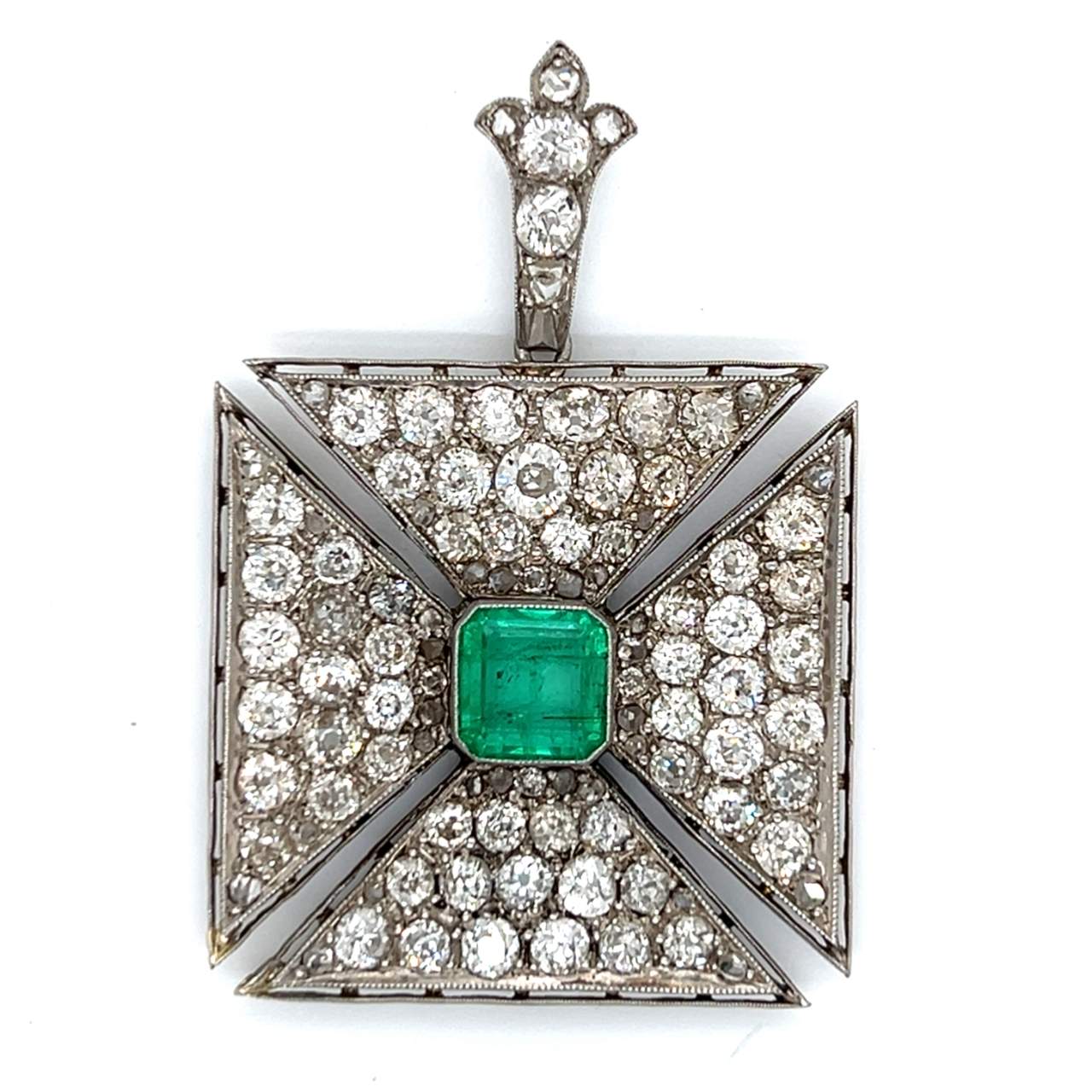 Art Deco Platinum Emerald & Diamond Pendant