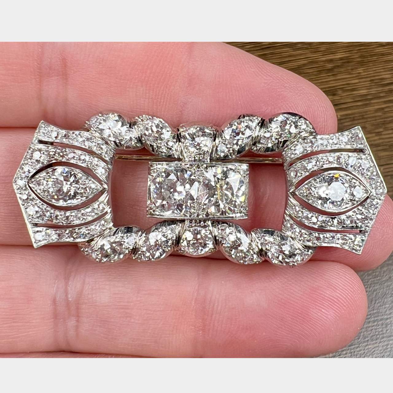 Art Deco Platinum 7.80 Ct. Diamond Brooch
