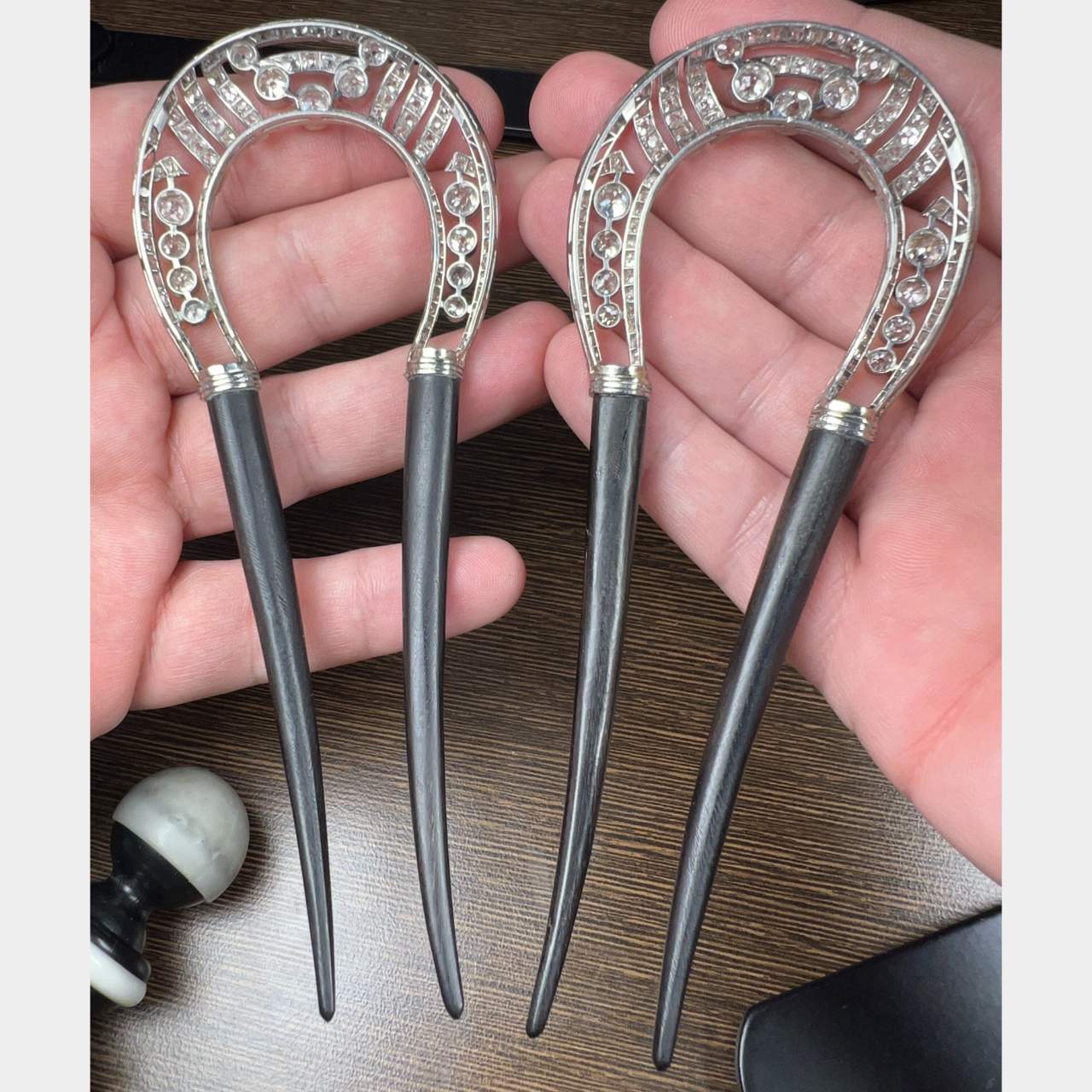 Art Deco Platinum Diamond Hair Combs