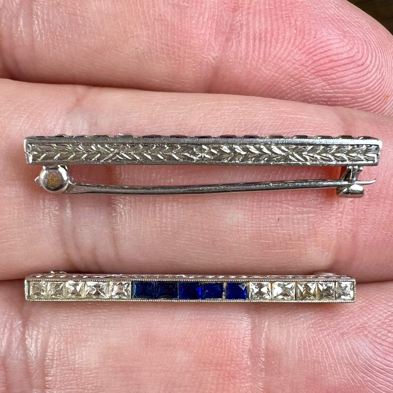 Art Deco Platinum Diamond & Sapphire Lingerie Clips