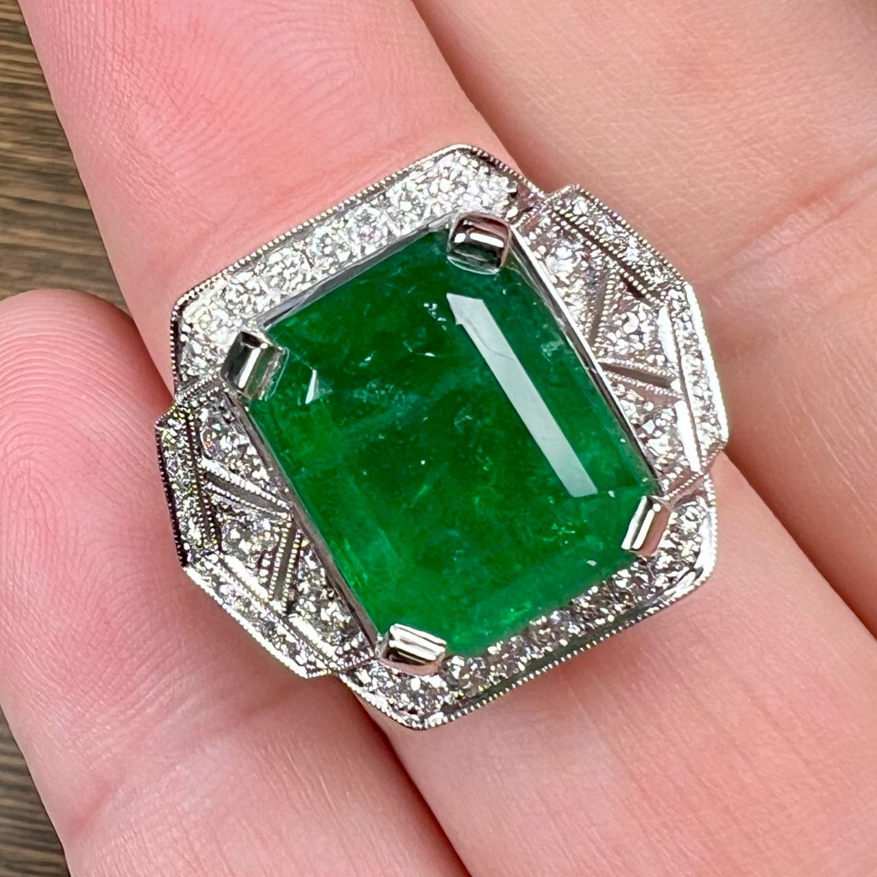 Platinum 7.85 Ct. Emerald & Diamond Ring